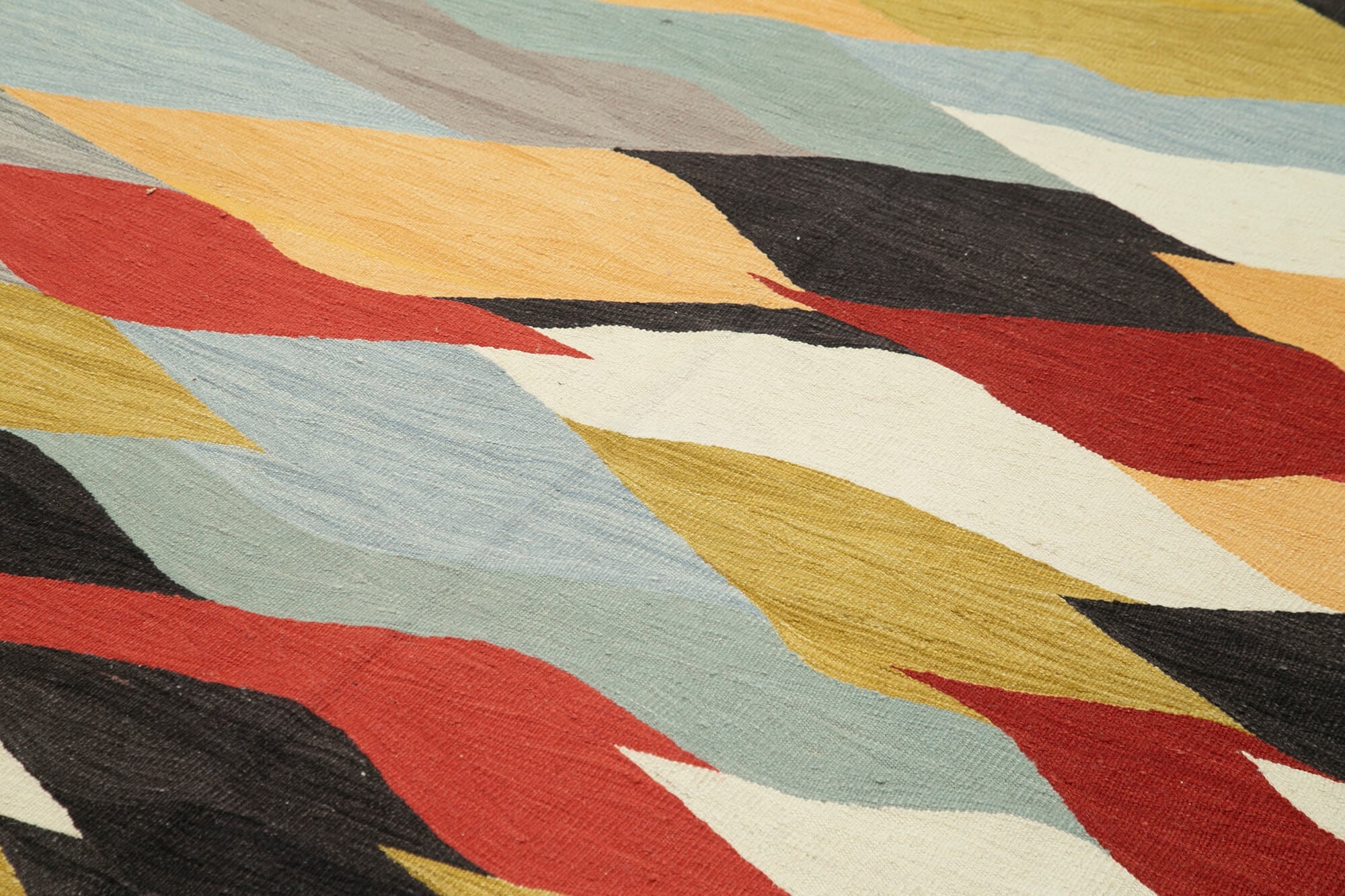 Handmade Area Rug - Blue Geometric Cotton Wool Vintage Handwoven Carpet 6'8" x 9'11"