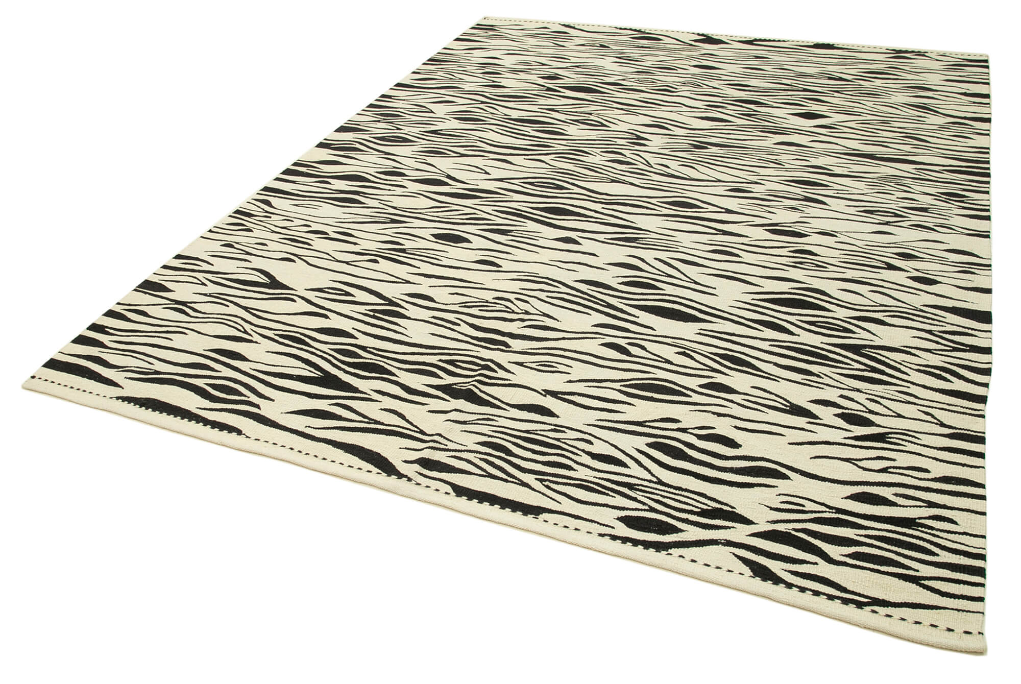 Handmade Area Rug – Black Geometric Cotton Wool Vintage Hand Knotted Carpet 7'3"x9'6"