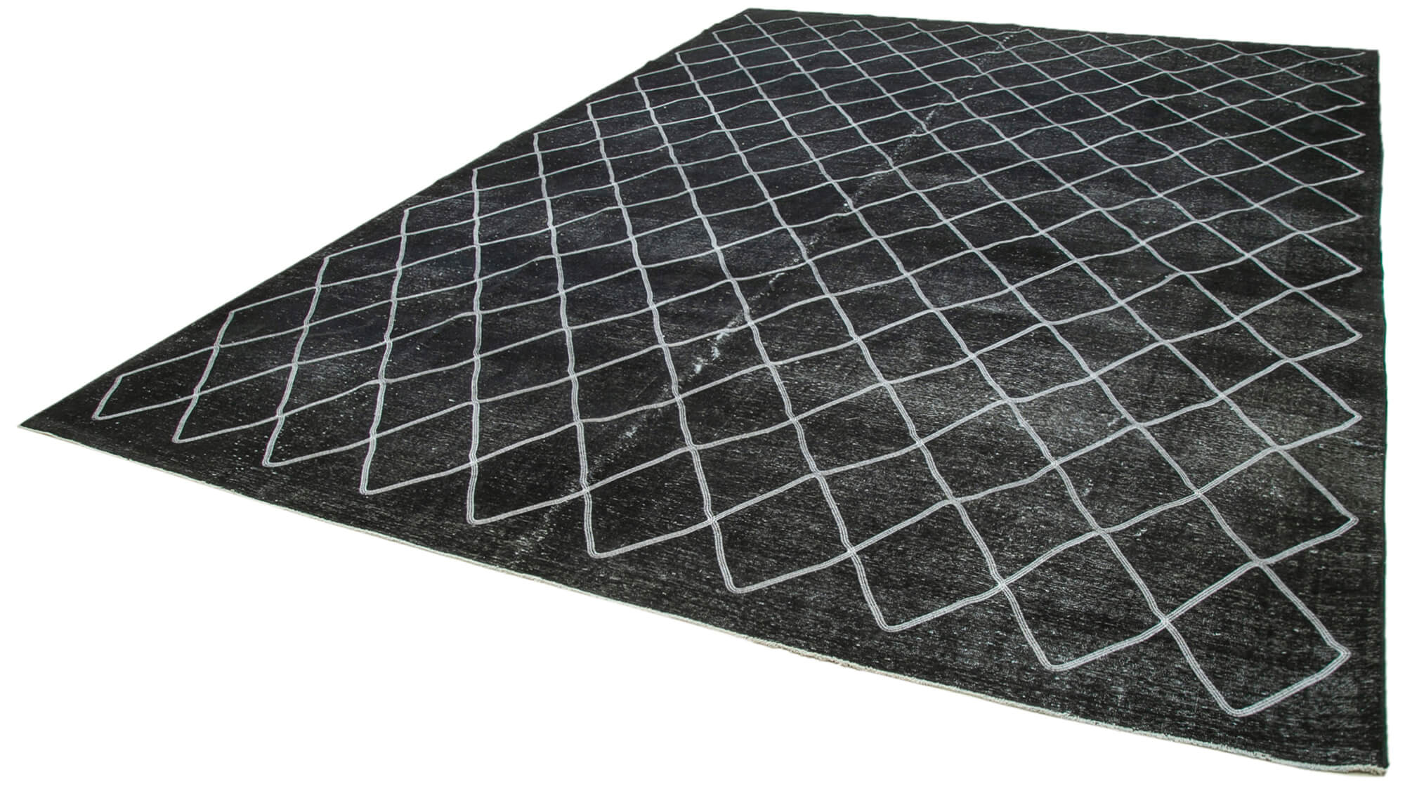 Handmade Wool Area Rug – Black Geometric Pattern Cotton Wool Carpet 10'1''x14'3''