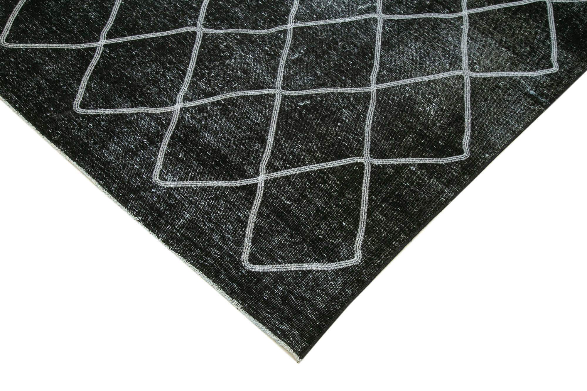Handmade Wool Area Rug – Black Geometric Pattern Cotton Wool Carpet 10'1''x14'3''