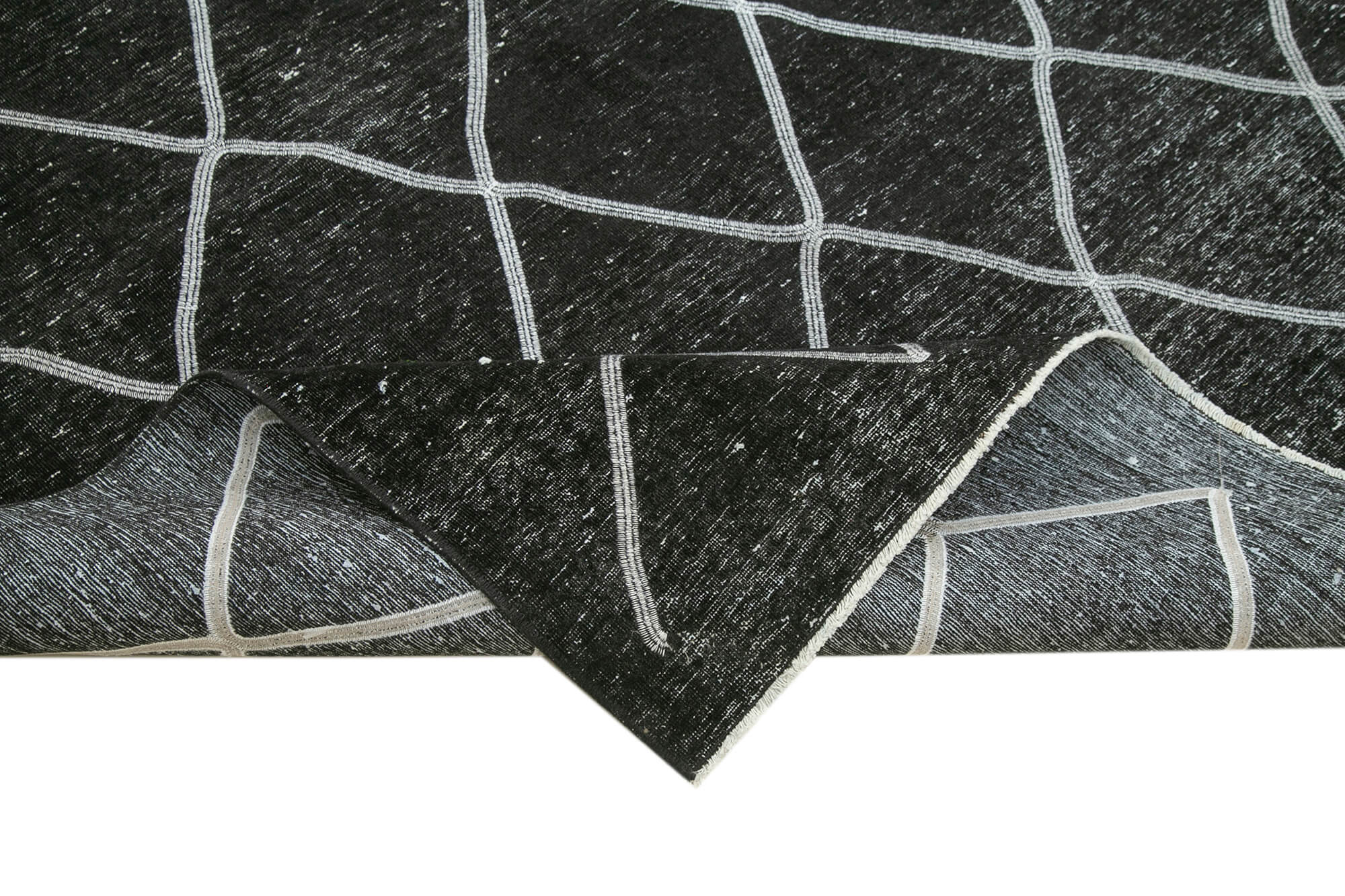 Handmade Wool Area Rug – Black Geometric Pattern Cotton Wool Carpet 10'1''x14'3''