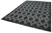 Handmade Geometric Rug – Black Area Rug 7'7''x11'3'' | Wool Cotton Carpet