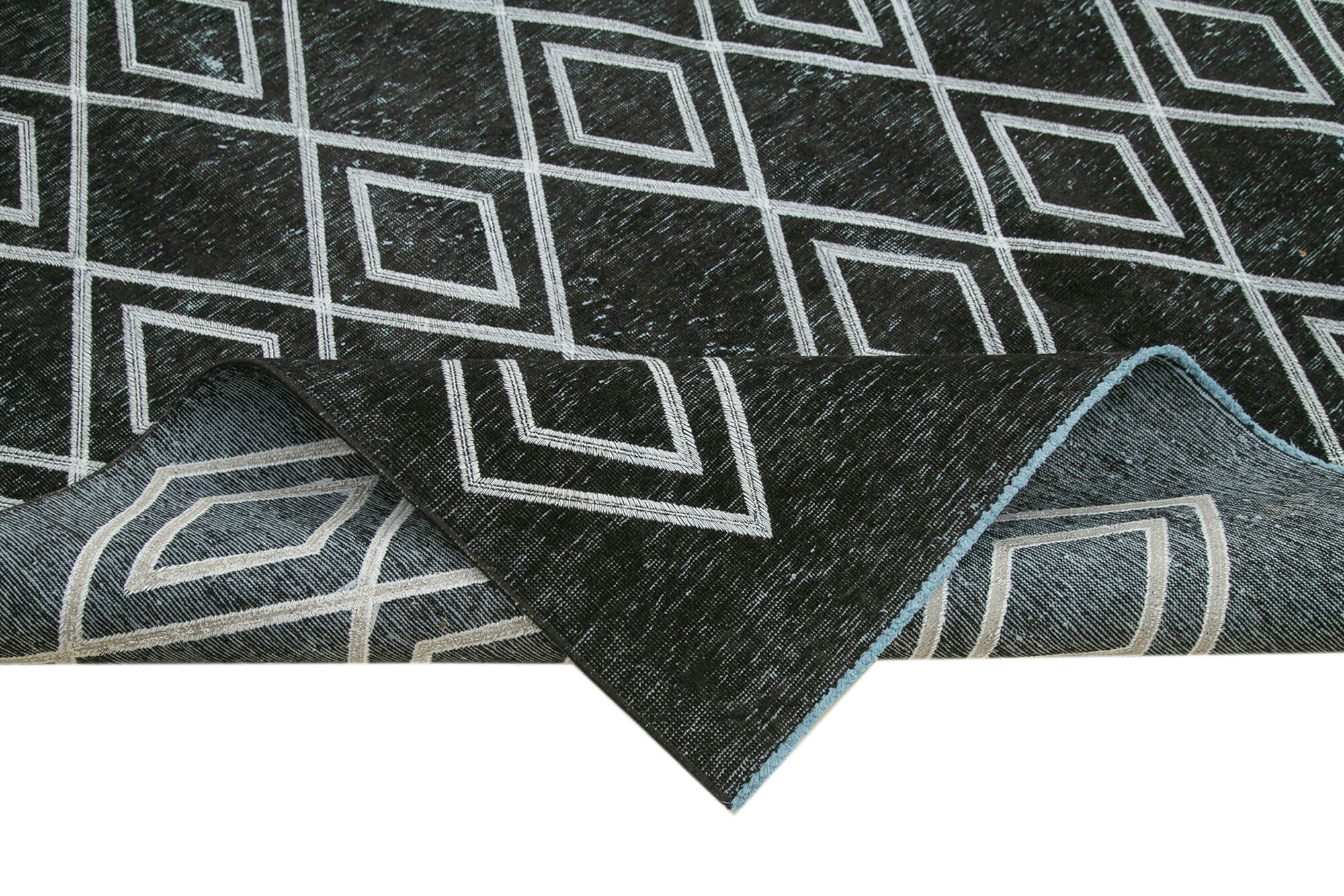 Handmade Geometric Rug – Black Area Rug 7'7''x11'3'' | Wool Cotton Carpet