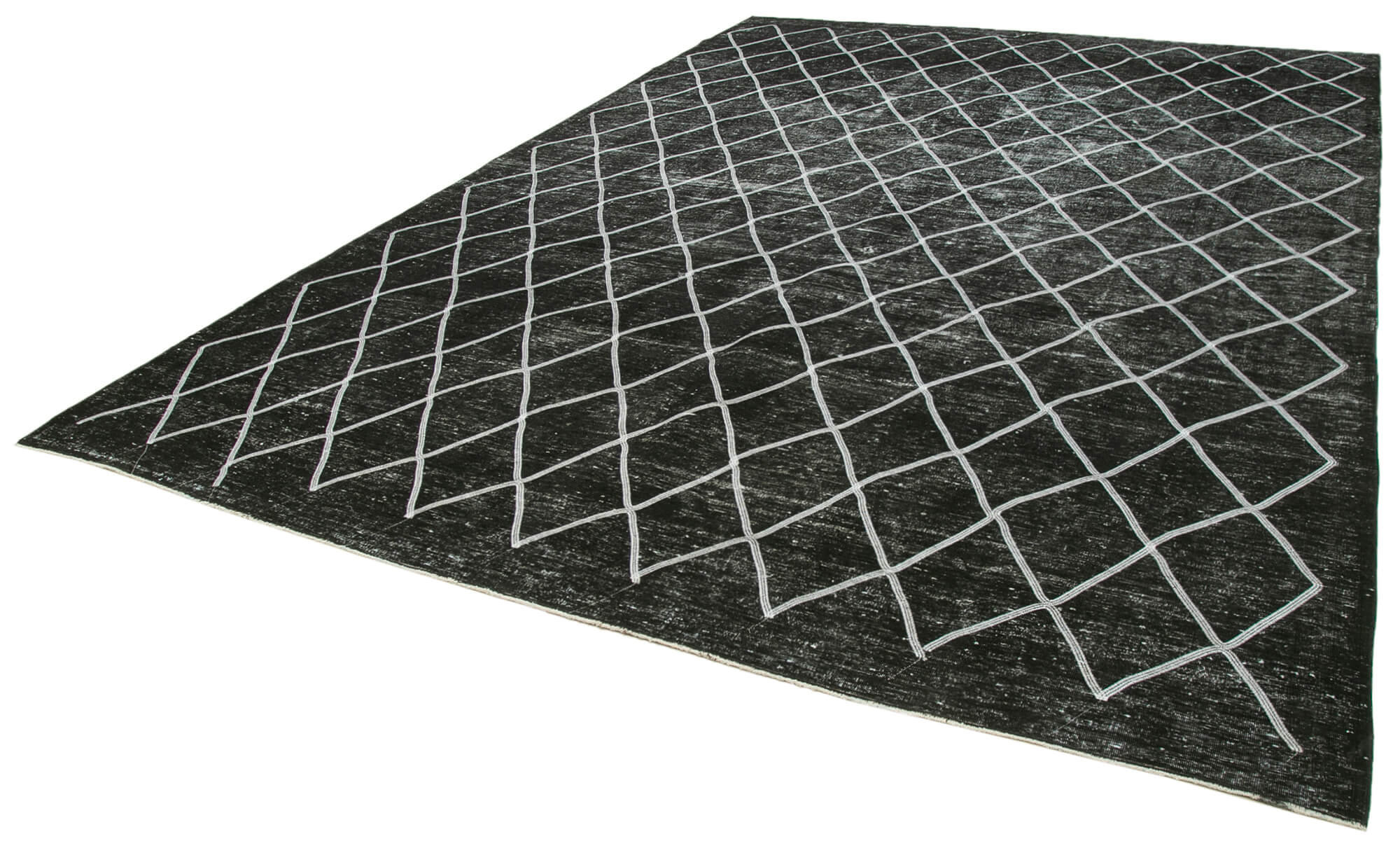 Handmade Geometric Rug - Large Black Cotton Wool Area Rug 9'6"x13'1"