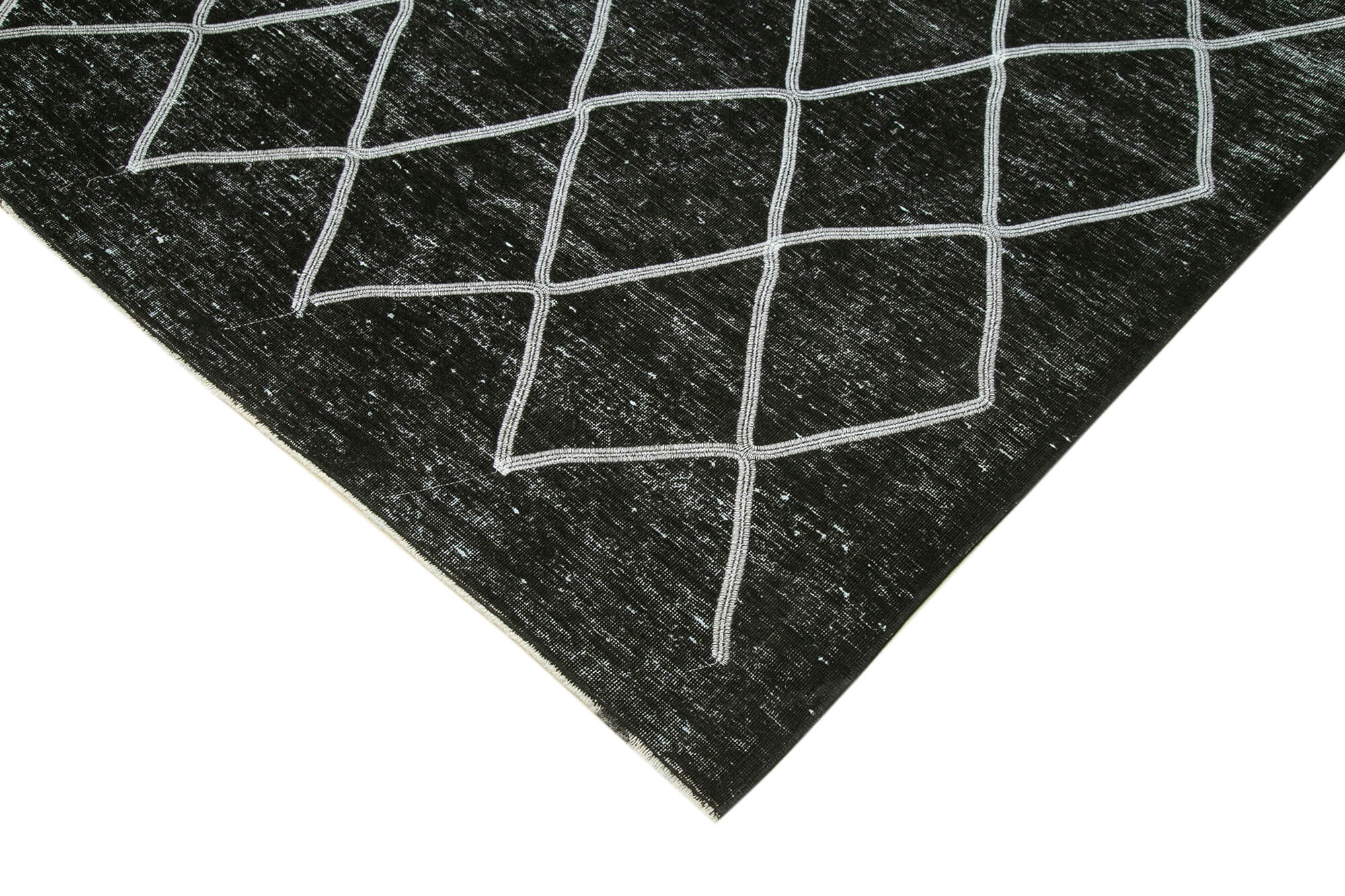 Handmade Geometric Rug - Large Black Cotton Wool Area Rug 9'6"x13'1"