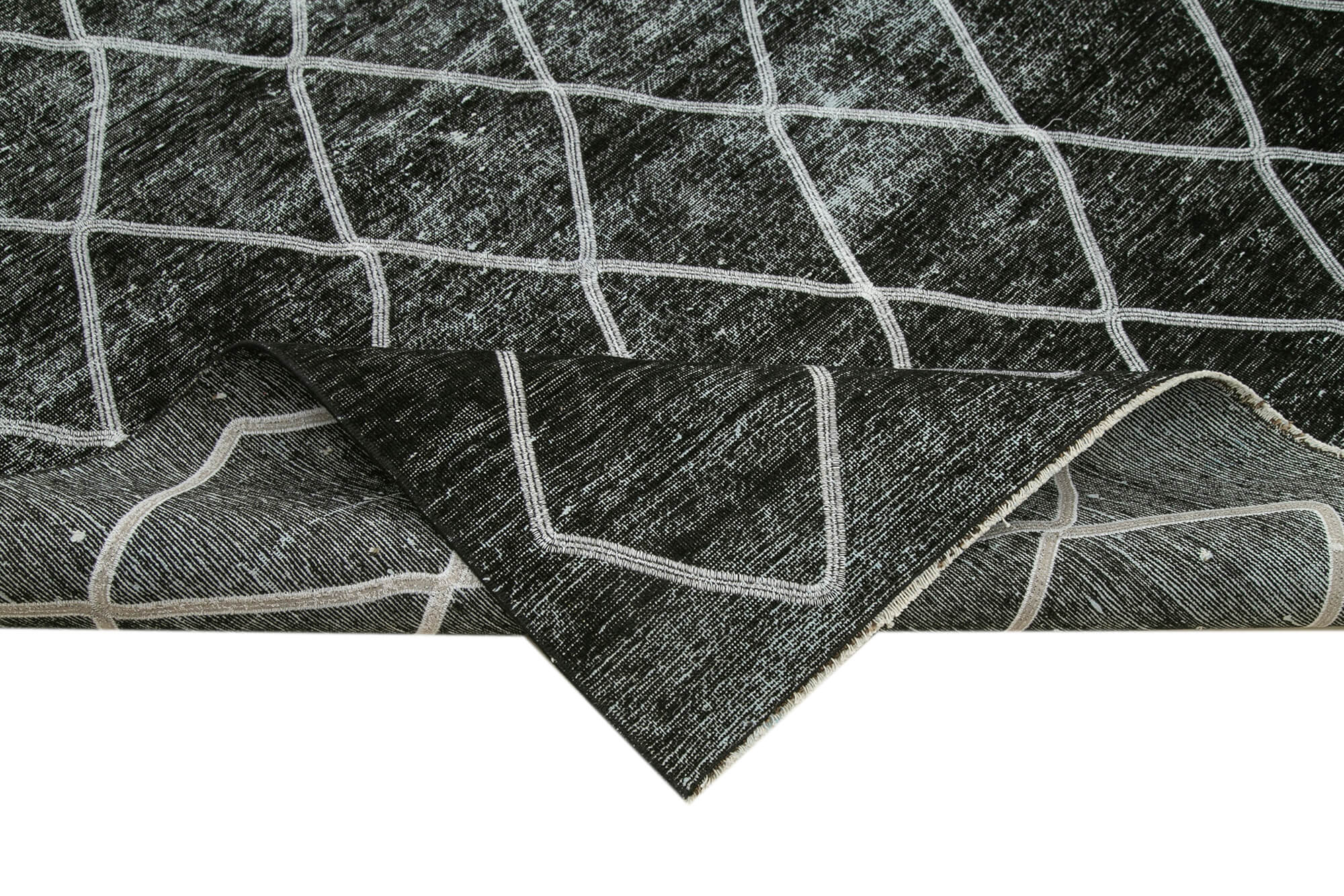 Handmade Geometric Rug - Large Black Cotton Wool Area Rug 9'6"x13'1"