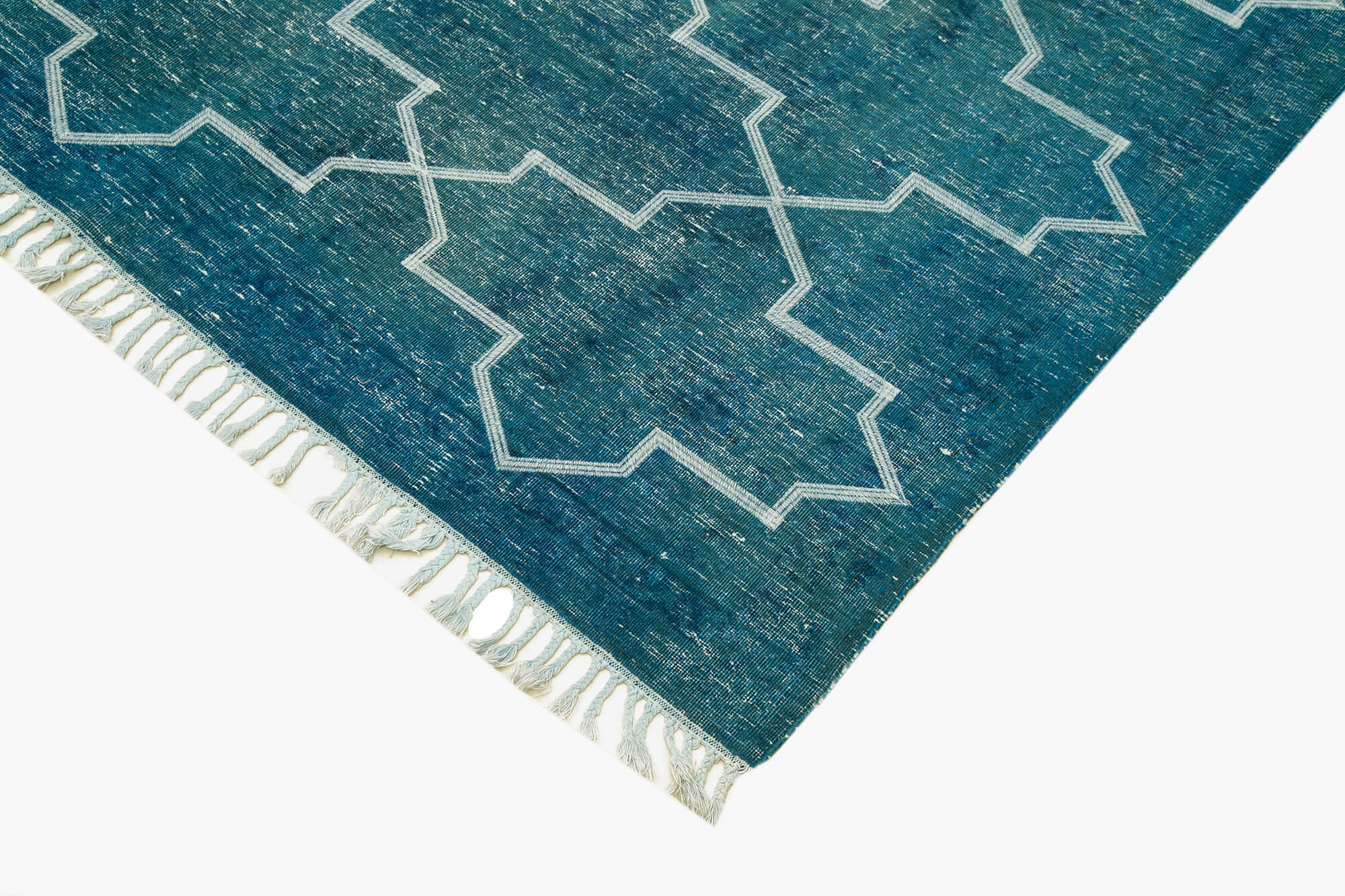 Handmade Geometric Rug – Turquoise Area Rug With Cotton Wool Carpet, 9'11''x13'5''