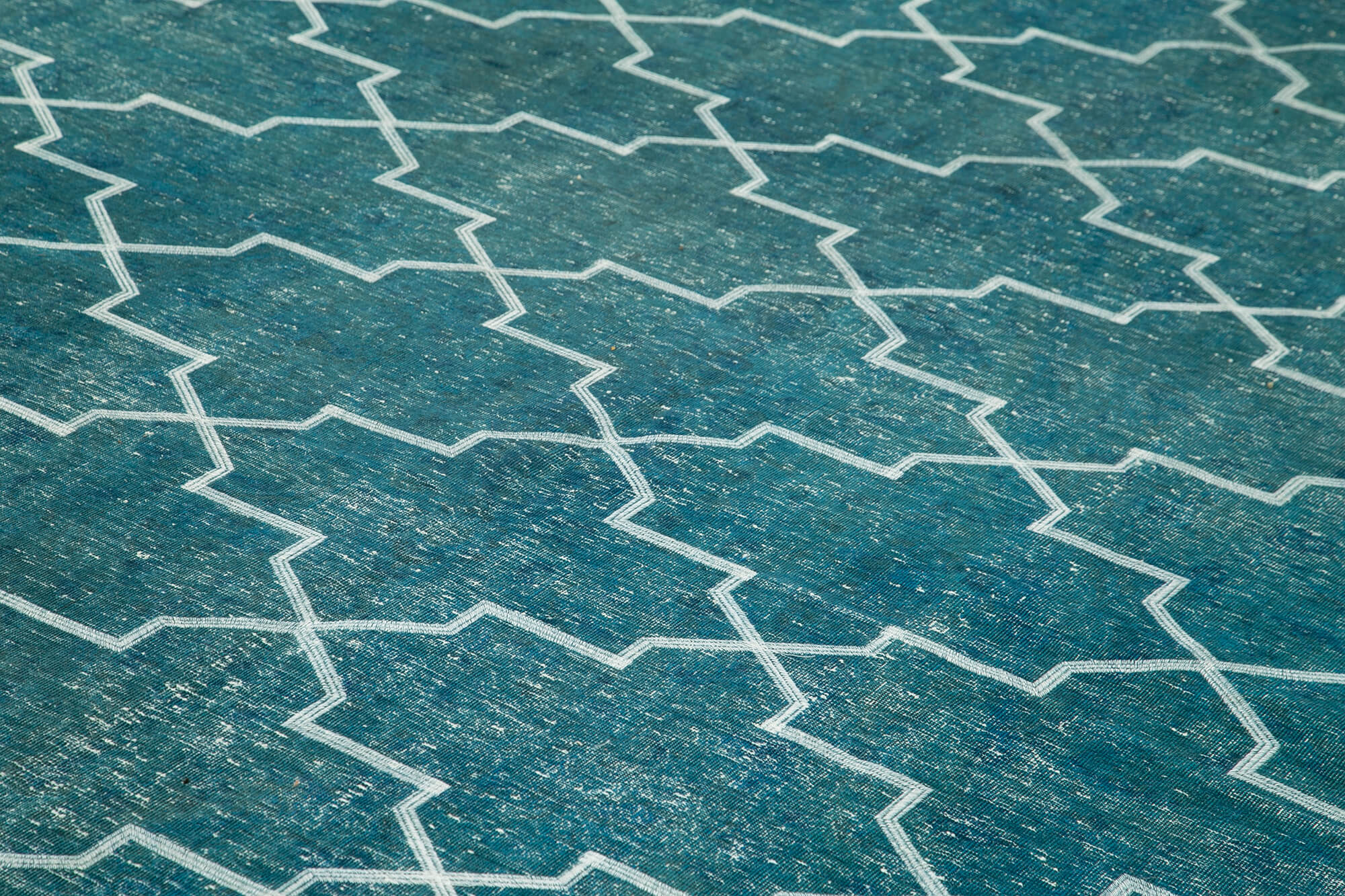 Handmade Geometric Rug – Turquoise Area Rug With Cotton Wool Carpet, 9'11''x13'5''