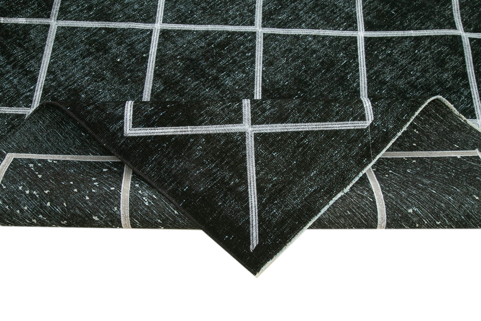 Handmade Geometric Rug – Black Cotton Wool Blend Area Rug 9'11''x12'10''