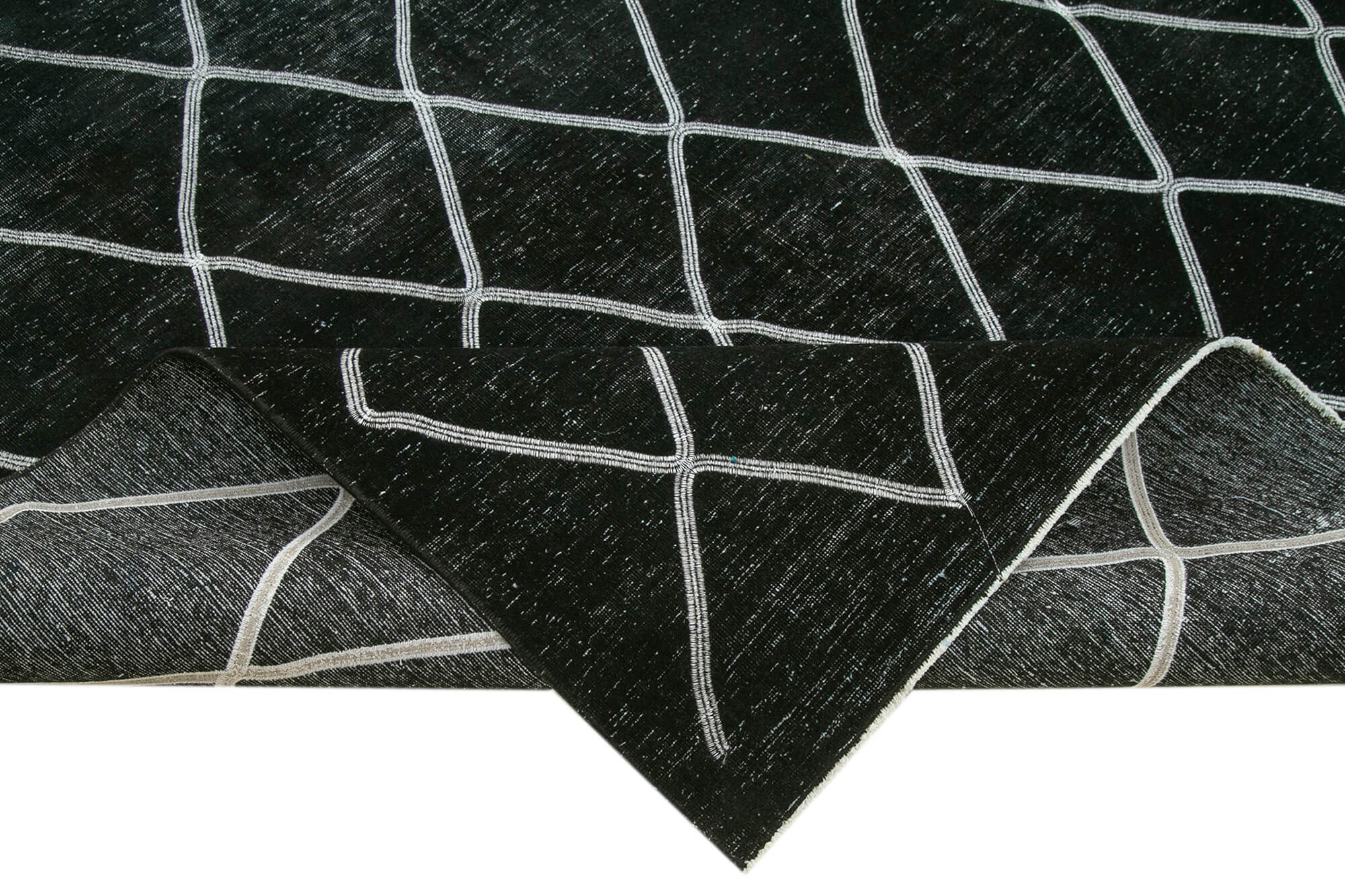Handmade Geometric Rug – Large Black Cotton Wool Area Rug 9'7" x 12'10"