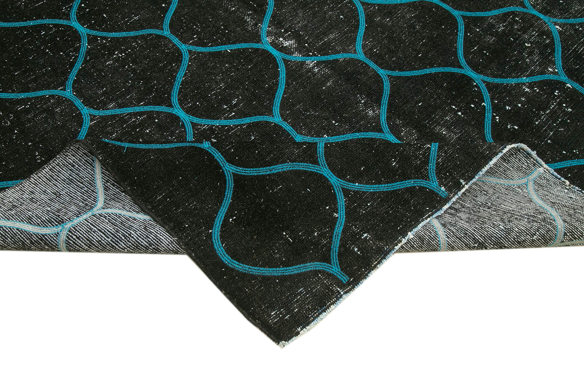 Handmade Wool Area Rug – Black Geometric Cotton Wool Blend, Durable Living Room Rug 10'3''x13'4''