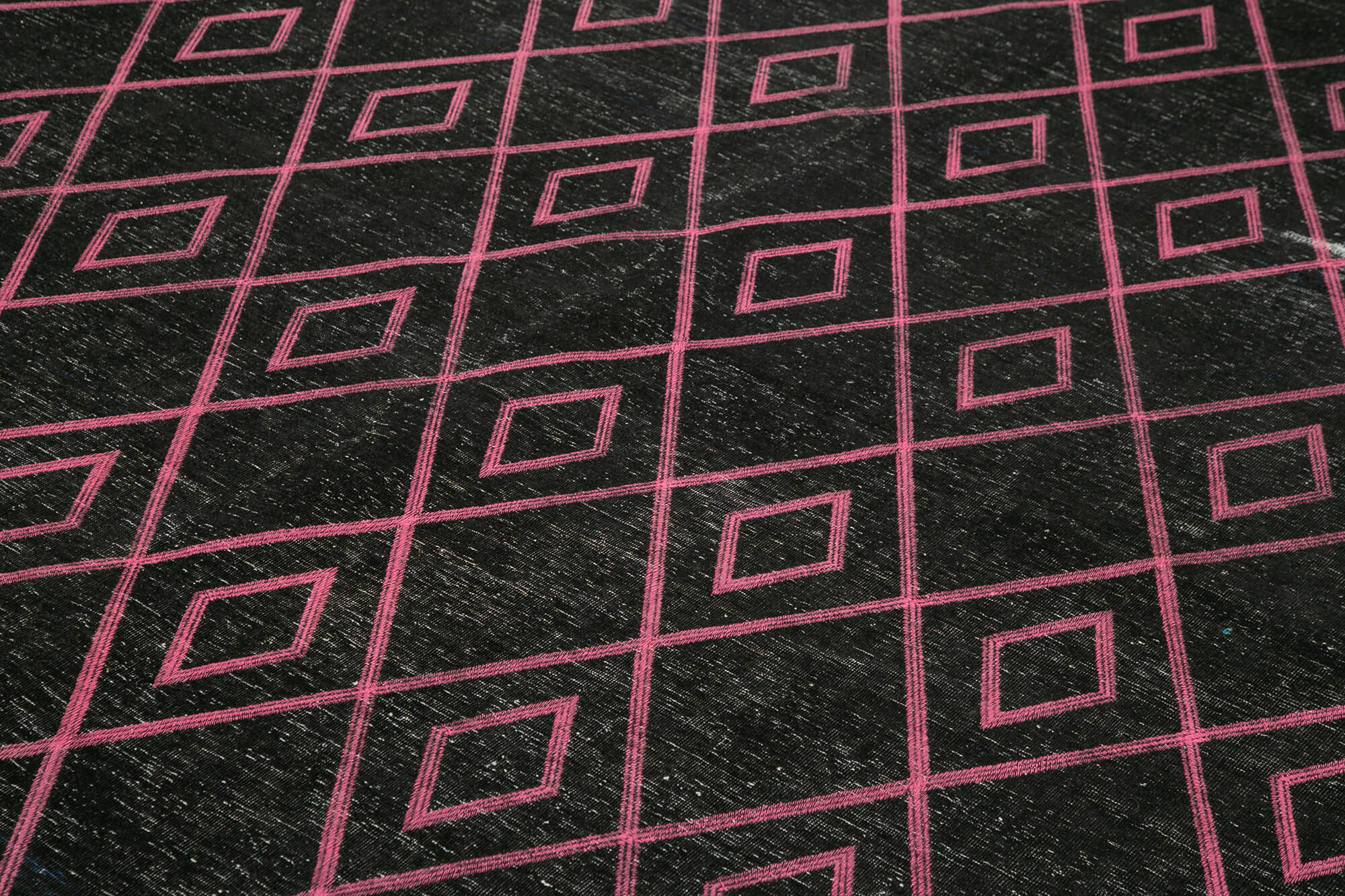 Handmade Geometric Rug – Black Cotton Wool Area Rug 9'4'' x 13'6'' Durable Wool Carpet