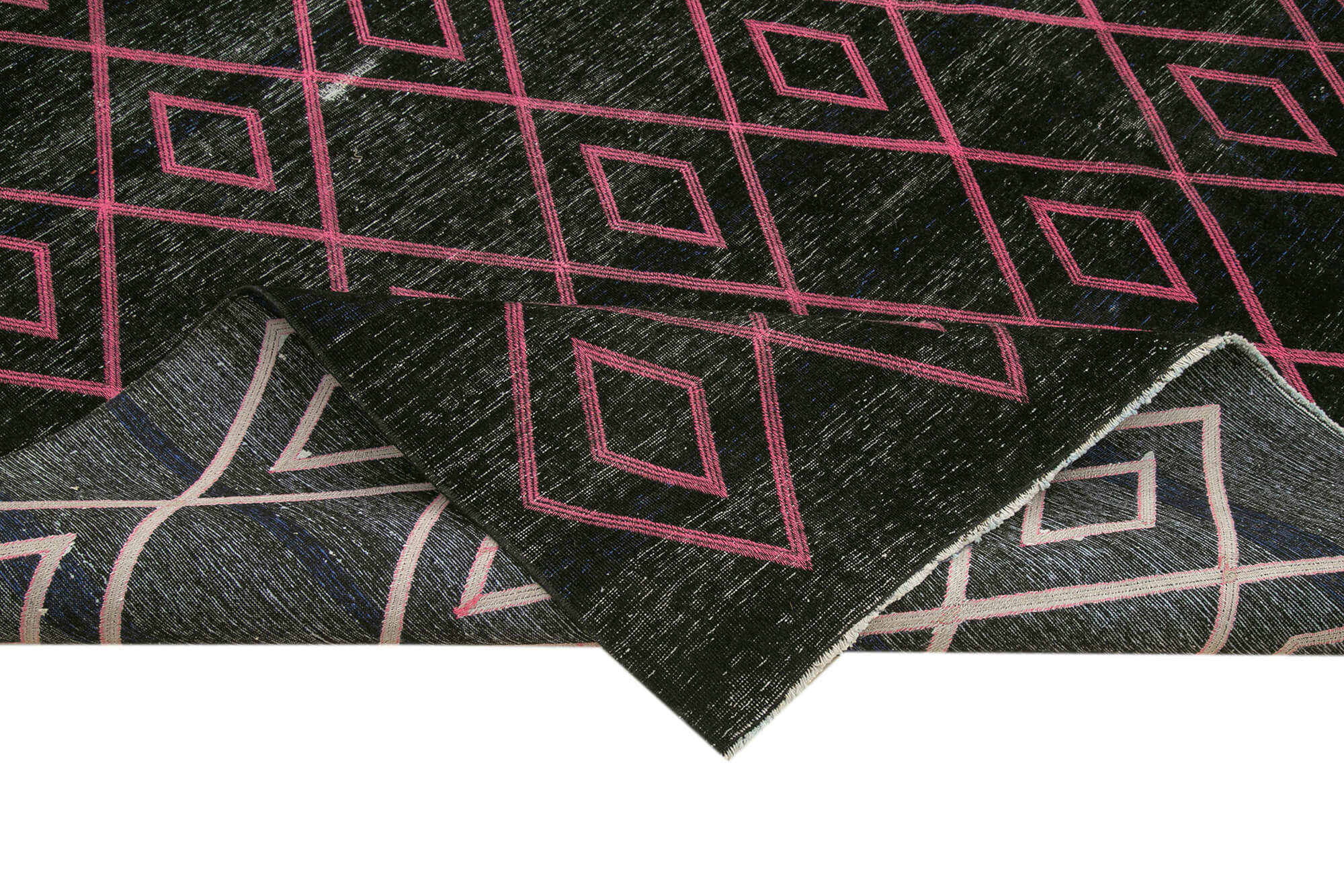 Handmade Geometric Rug – Black Cotton Wool Area Rug 9'4'' x 13'6'' Durable Wool Carpet
