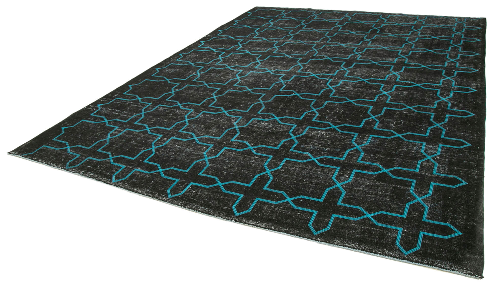 Handmade Geometric Rug - Black Area Rug Cotton Wool Carpet 9'9''x13'0''