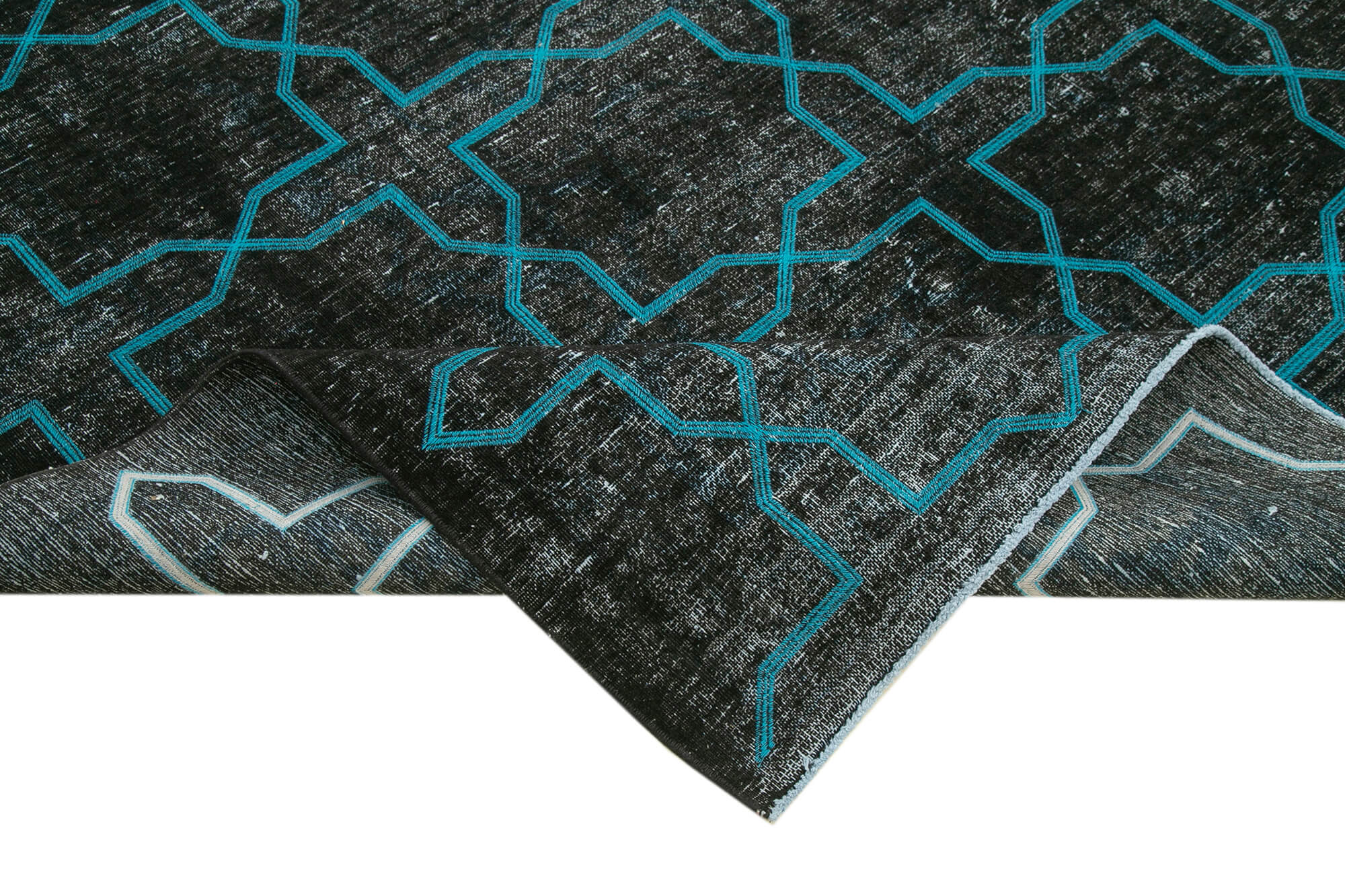 Handmade Geometric Rug - Black Area Rug Cotton Wool Carpet 9'9''x13'0''