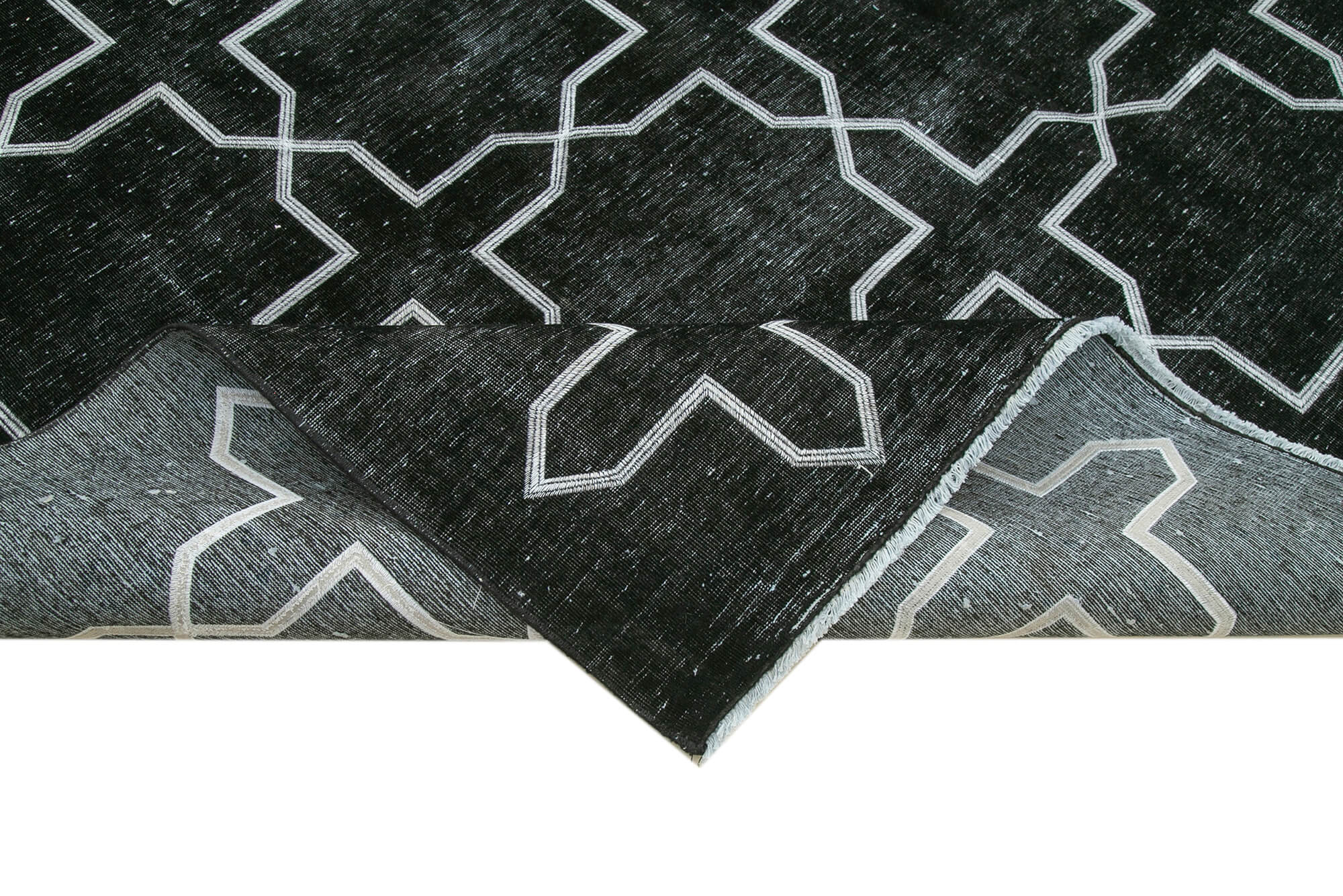 Handmade Geometric Rug - Black Area Rug Cotton Wool Large 8'11'' x 12'11''