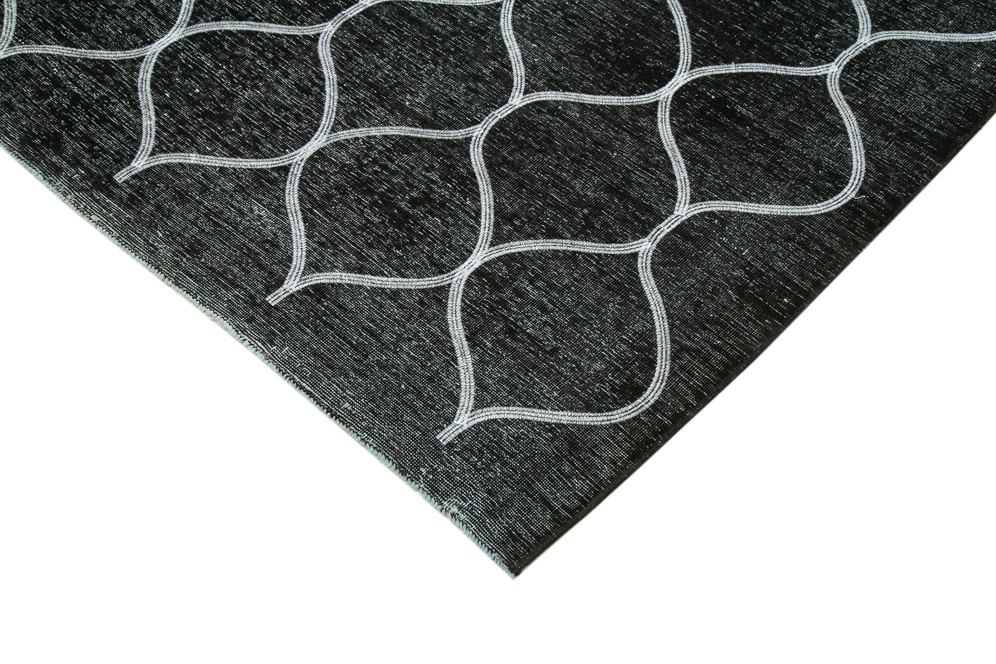 Handmade Geometric Rug - Black Area Rug Cotton Wool 9'6" x 12'11" Durable Carpet