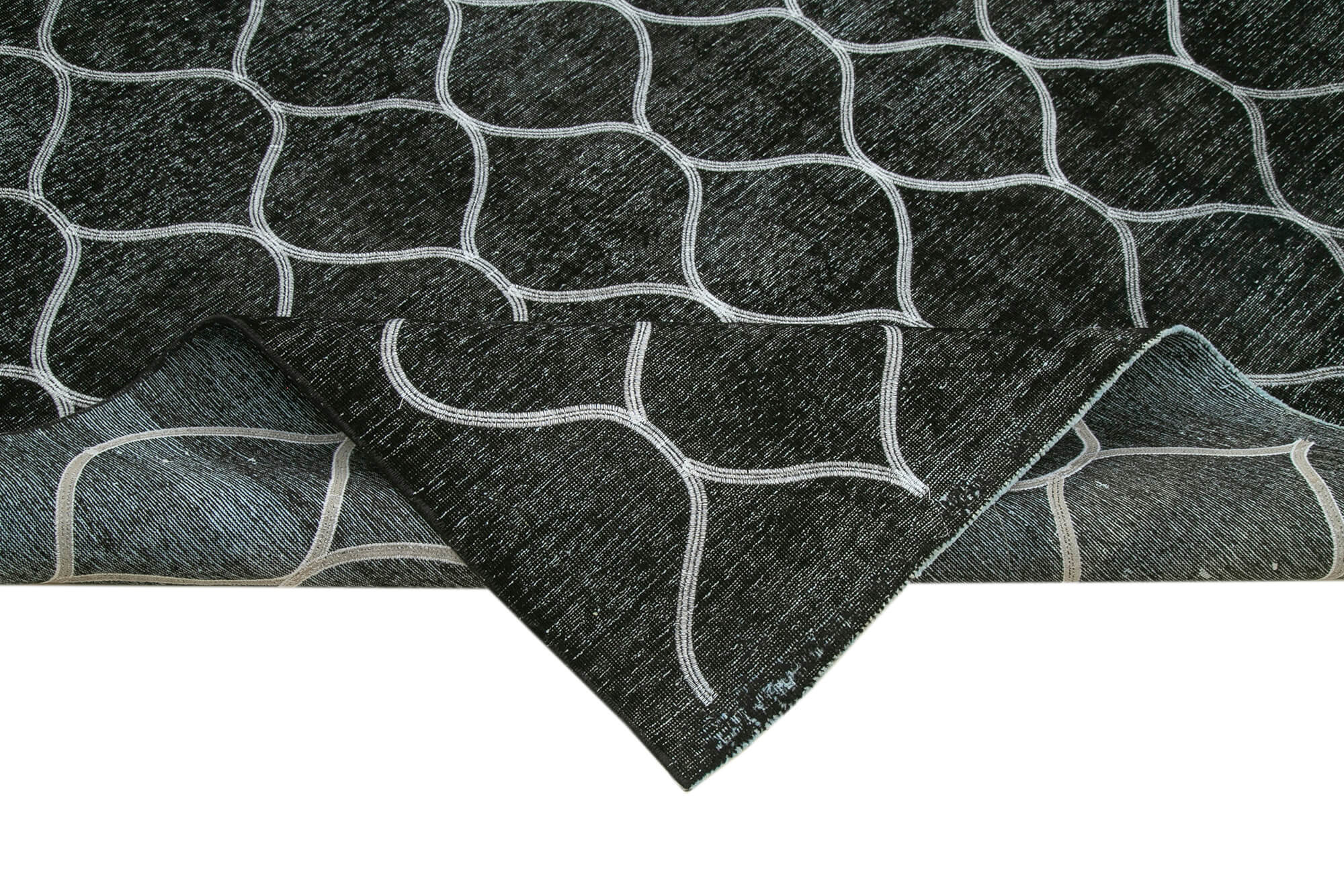 Handmade Geometric Rug - Black Area Rug Cotton Wool 9'6" x 12'11" Durable Carpet