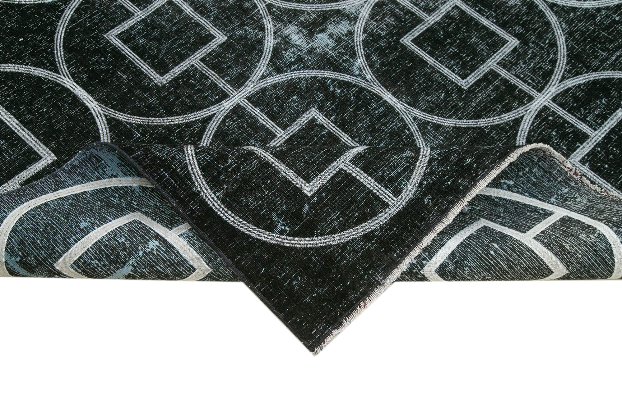 Handmade Geometric Rug – Black Area Rug Cotton Wool Vintage Handwoven Carpet 9'11"x12'4"