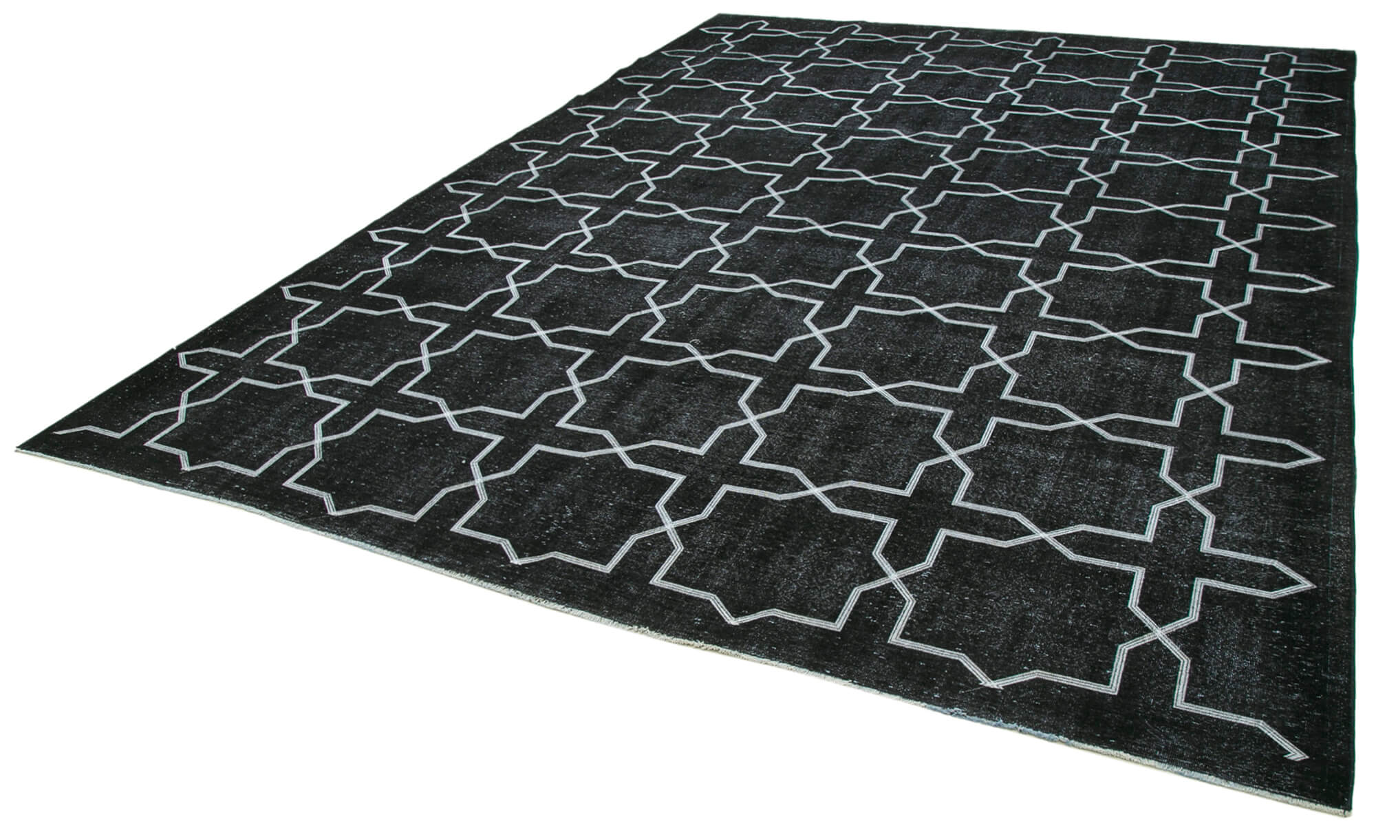 Handmade Geometric Rug – Black Cotton Wool Area Rug 9'5" x 13'0" | Durable Wool Carpet