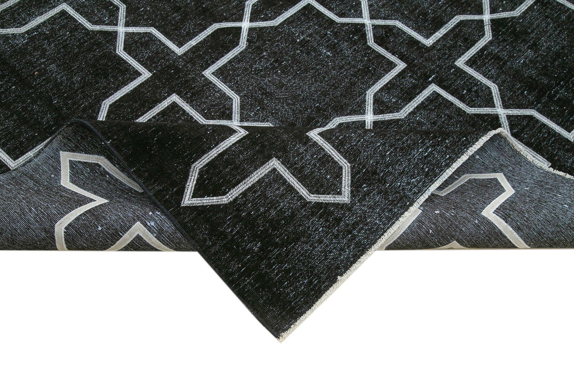 Handmade Geometric Rug – Black Cotton Wool Area Rug 9'5" x 13'0" | Durable Wool Carpet