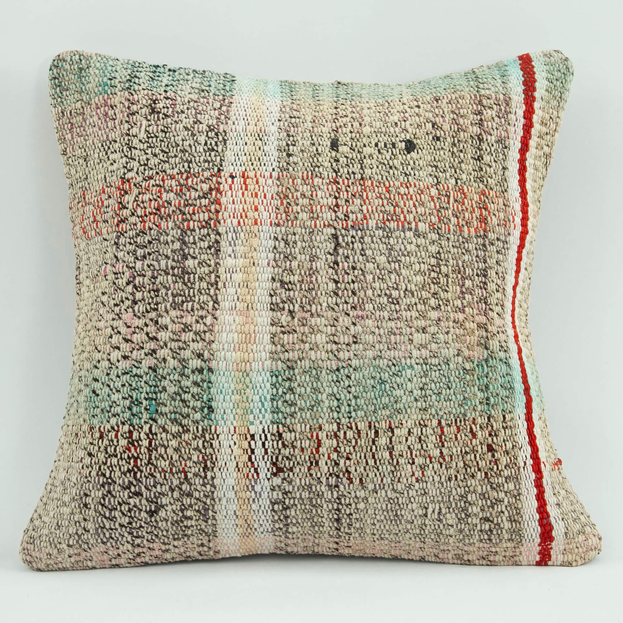 Wool Decorative Pillow – Handwoven Beige Ethnic Cushion Cover 1.6x1.6 with Zipper