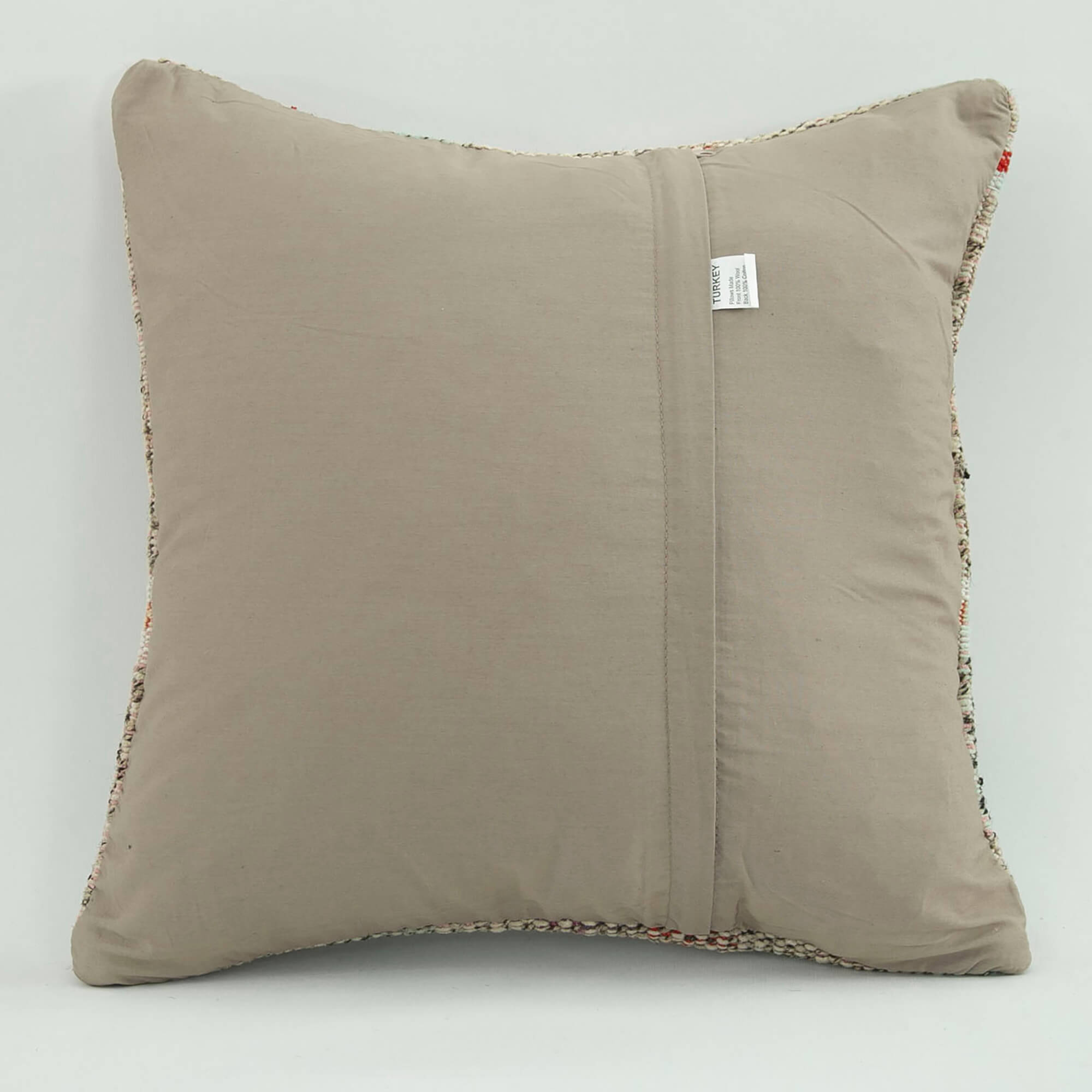 Wool Decorative Pillow – Handwoven Beige Ethnic Cushion Cover 1.6x1.6 with Zipper