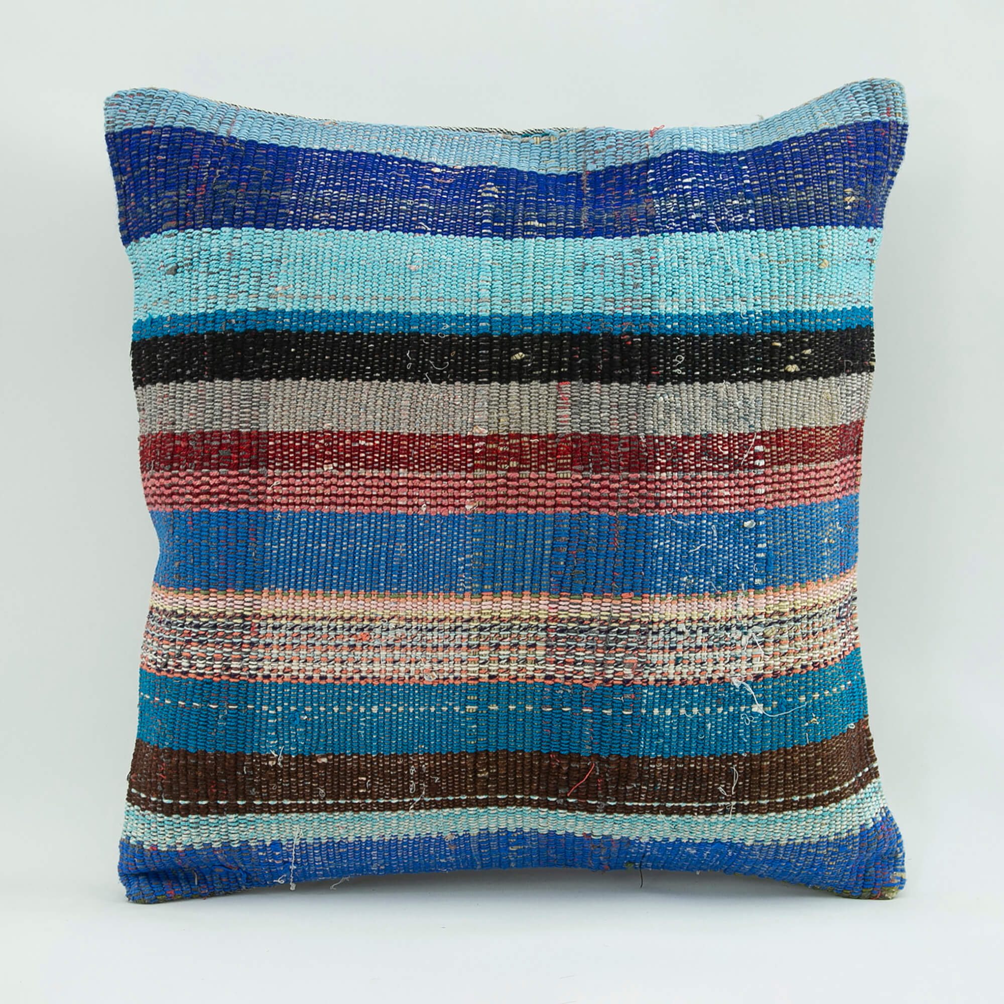 Blue Wool Pillowcase - Handmade Ethnic Decorative Pillow Cover 18x18 Inches