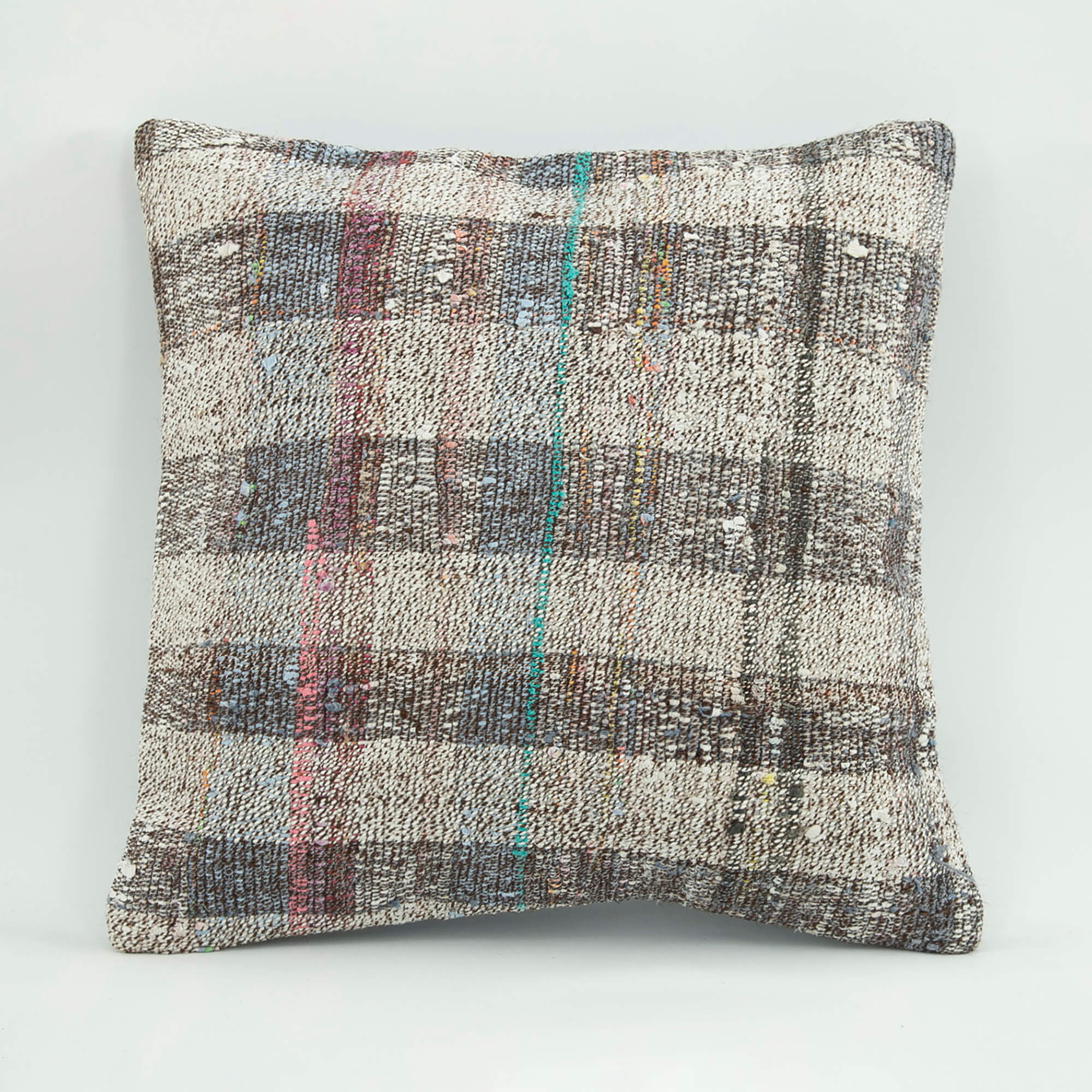 Ethnic Wool Pillowcase - Handmade Beige Decorative Pillow Cover With Zipper Closure