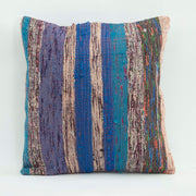 Blue Wool Pillow Case – Handmade Ethnic Pillow Cover With Zipper, 18x18 Inches
