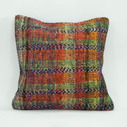 Ethnic Wool Pillowcase - Orange Decorative Pillow Cover With Zipper, Handmade Wool Cushion