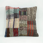 Grey Wool Pillowcase - Handmade Ethnic Style Cushion with Zipper Closure 18x18"