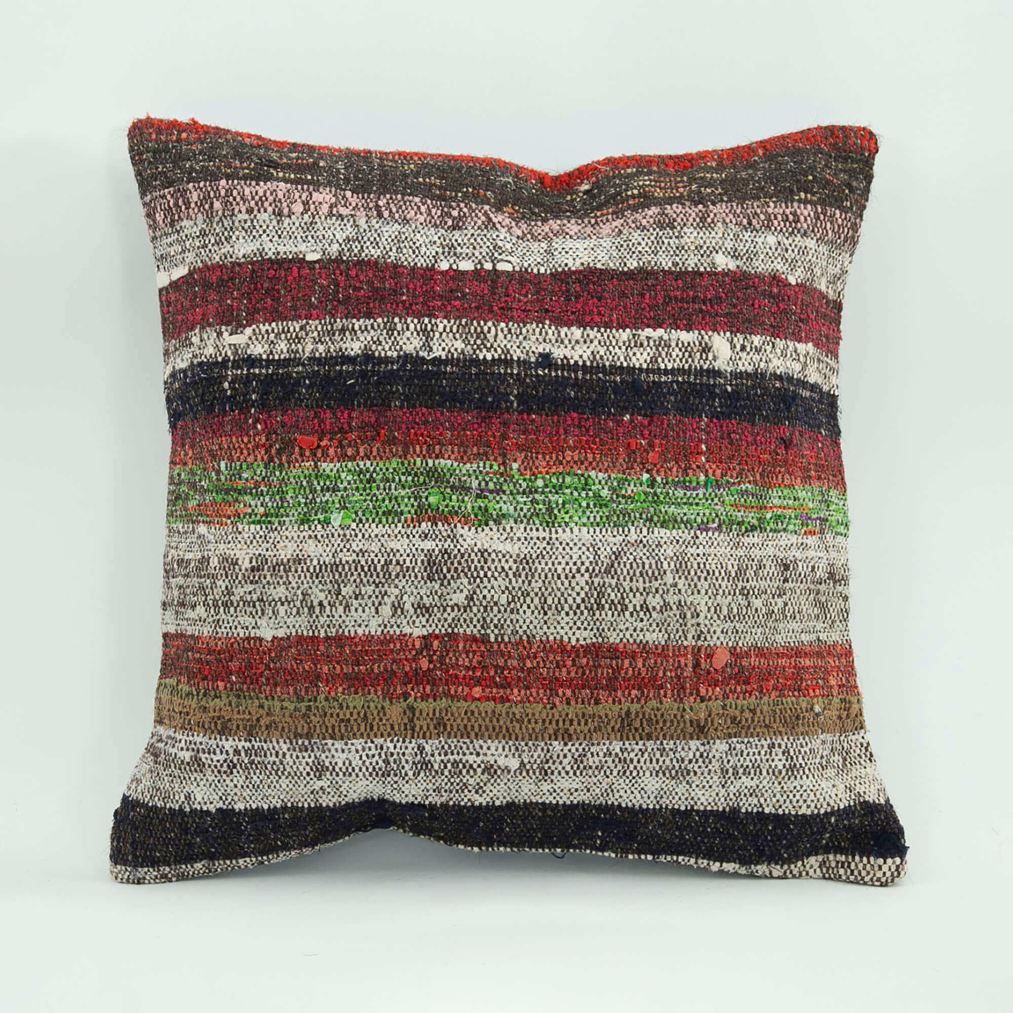 Ethnic Wool Pillowcase – Handmade Decorative Cushion with Red Bohemian Design