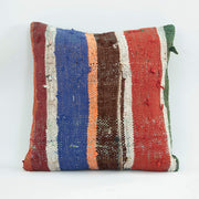 Wool Decorative Pillow - Emel Red Striped Zipper Pillowcase 18x18 Handmade