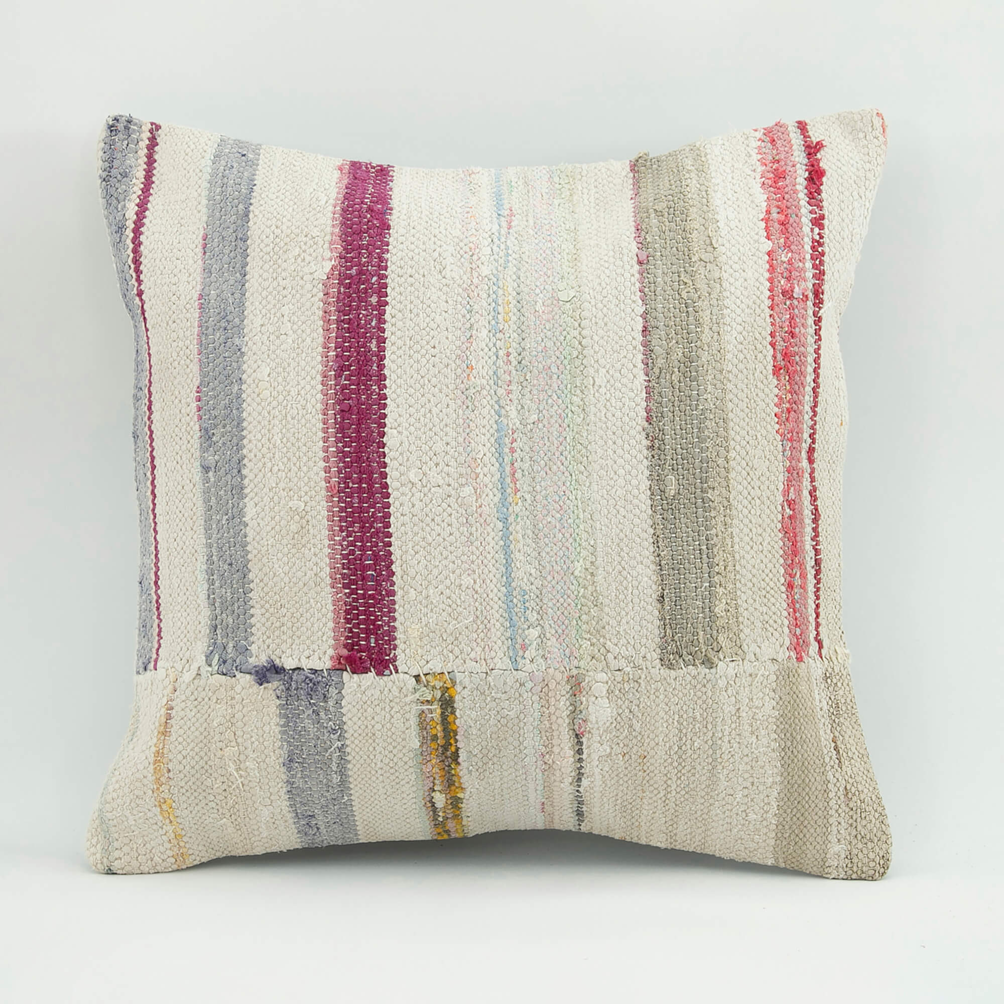 Ethnic Wool Pillowcase - Handmade Beige Wool Cushion Cover 18x18'' Zippered