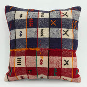 Wool Decorative Pillow - Navy Ethnic Pillow Case 18x18 Zipper Cover