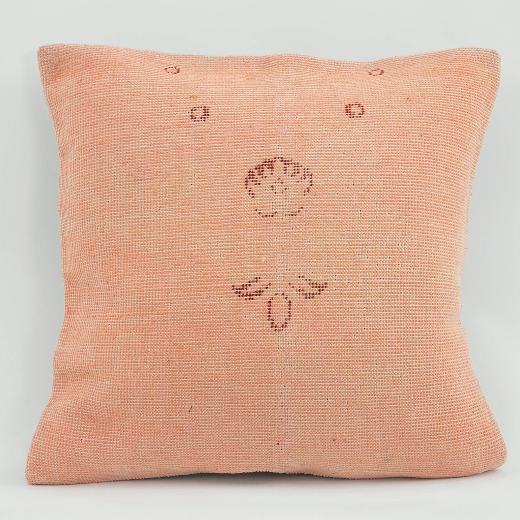 Ethnic Wool Pillowcase – Pink Decorative Pillow Cover | Handmade Boho Cushion