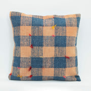 Blue Wool Pillowcase – Handmade Ethnic Cushion Cover, 18x18 Zippered