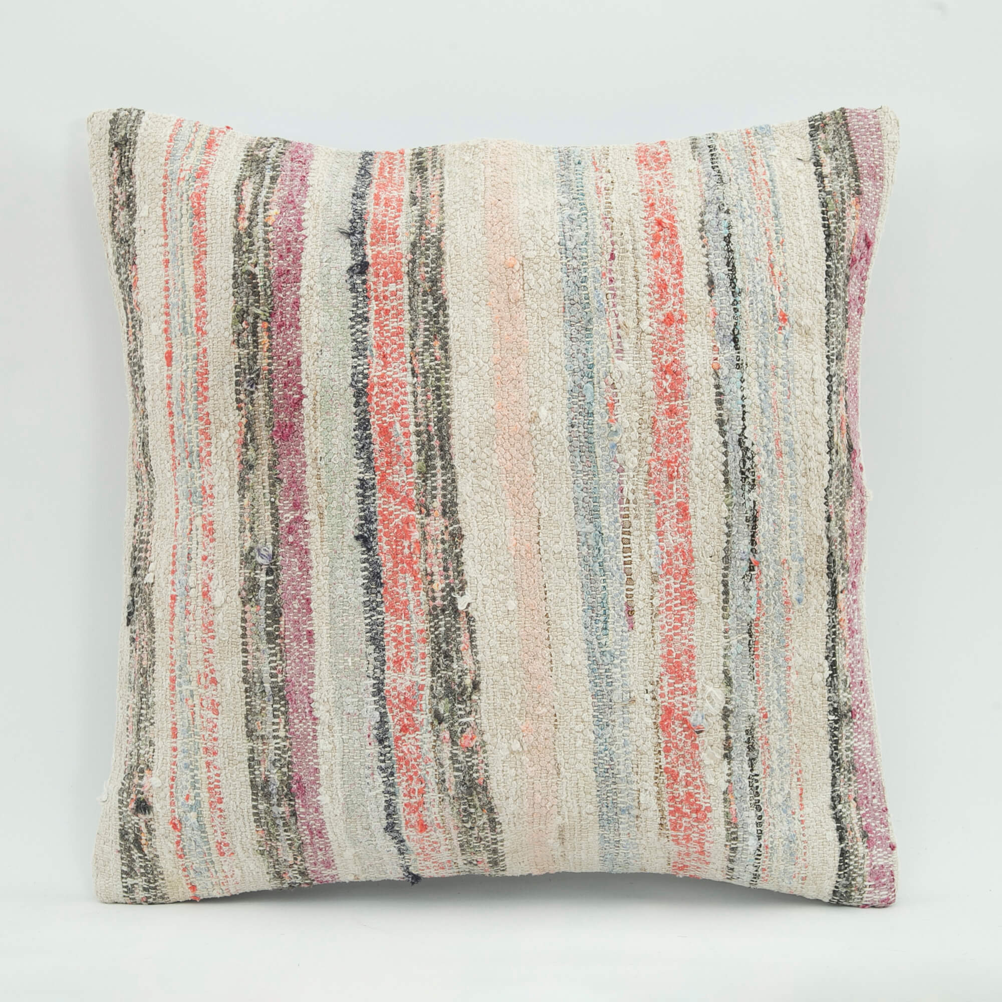 Wool Decorative Pillow Case - Beige Ethnic Handmade Zipper Cushion Cover 18x18