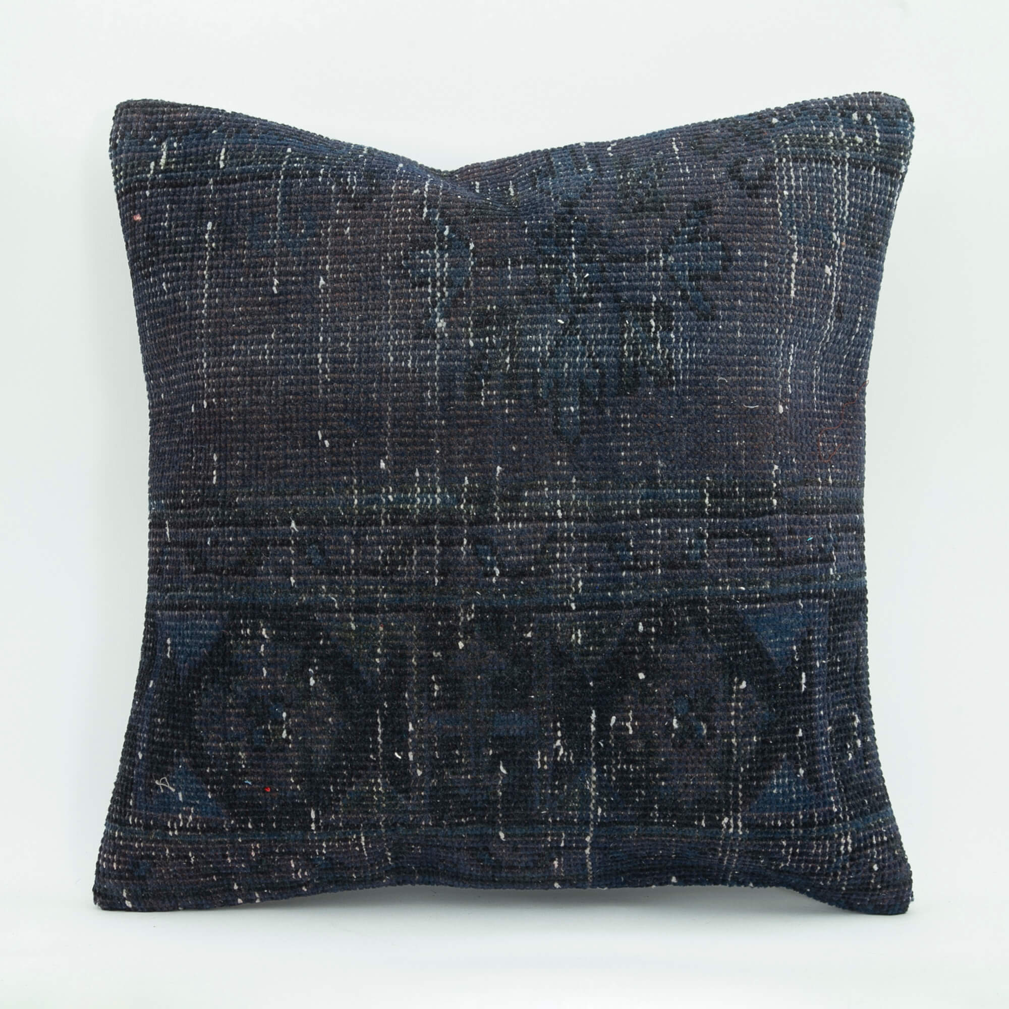Ethnic Wool Pillow - Blue Decorative Pillow Case 1'8'' x 1'8'' With Zipper