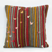 Wool Decorative Pillow - Burgundy Ethnic Handmade Cushion Cover 18x18 Zipper
