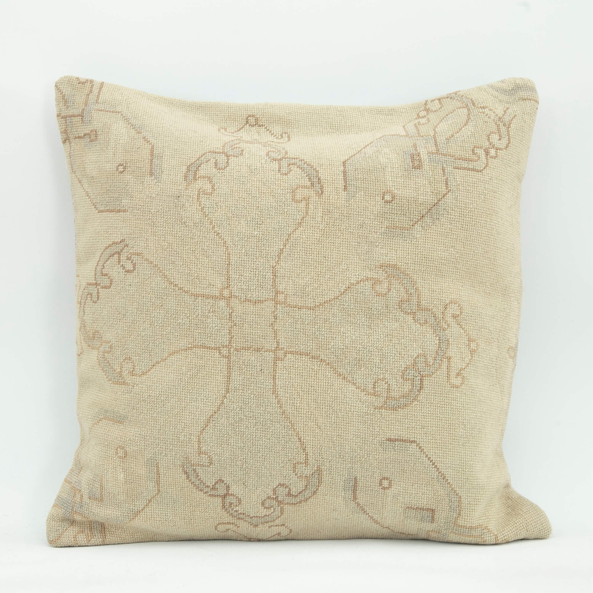 Emel Beige Ethnic Wool Decorative Pillow Case 1'8'' x 1'8''