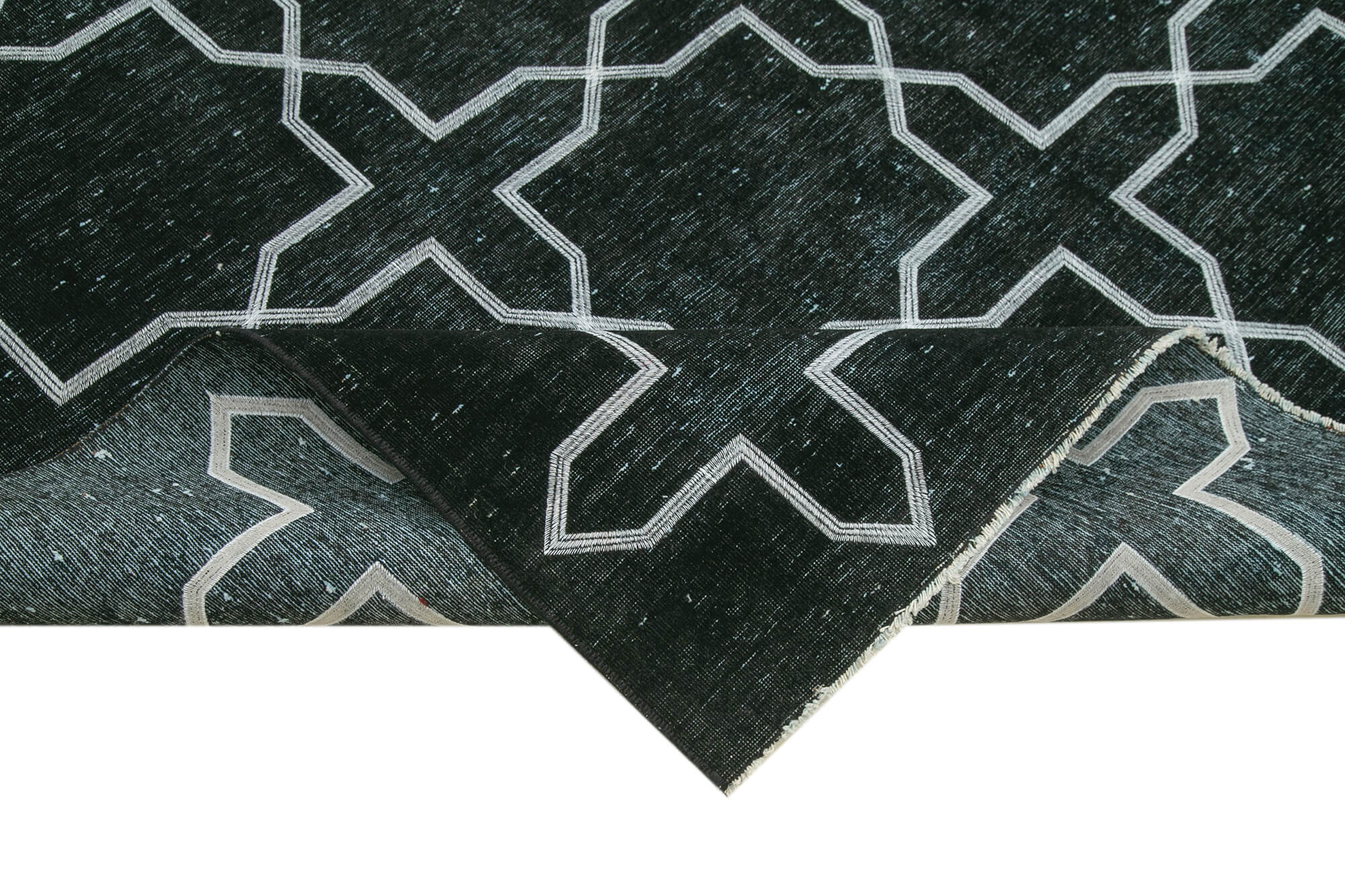 Handmade Geometric Rug – Black Wool Cotton Area Rug 9'10''x13'3'' | Vintage Turkish Carpet