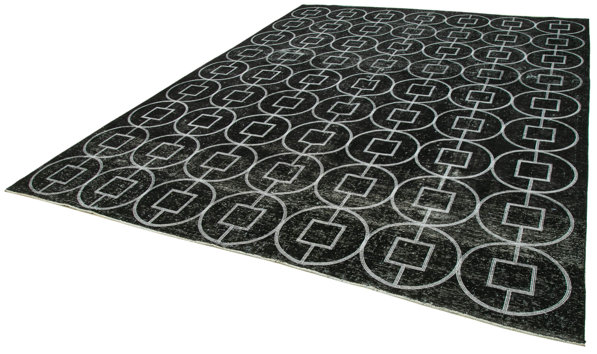 Handmade Geometric Rug - Black Cotton Wool Area Rug 9'5''x12'3'' Durable Floor Covering