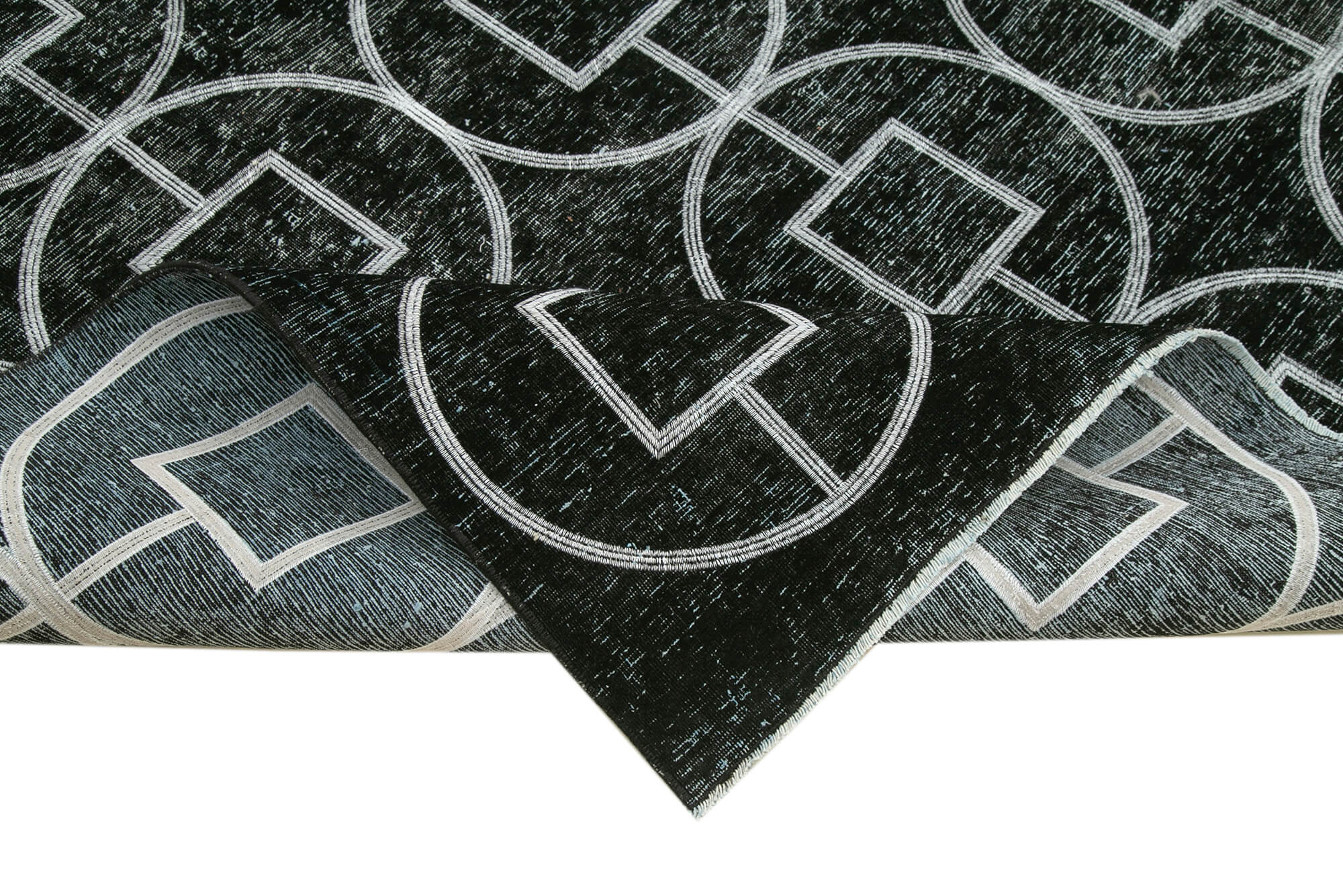 Handmade Geometric Rug - Black Cotton Wool Area Rug 9'5''x12'3'' Durable Floor Covering