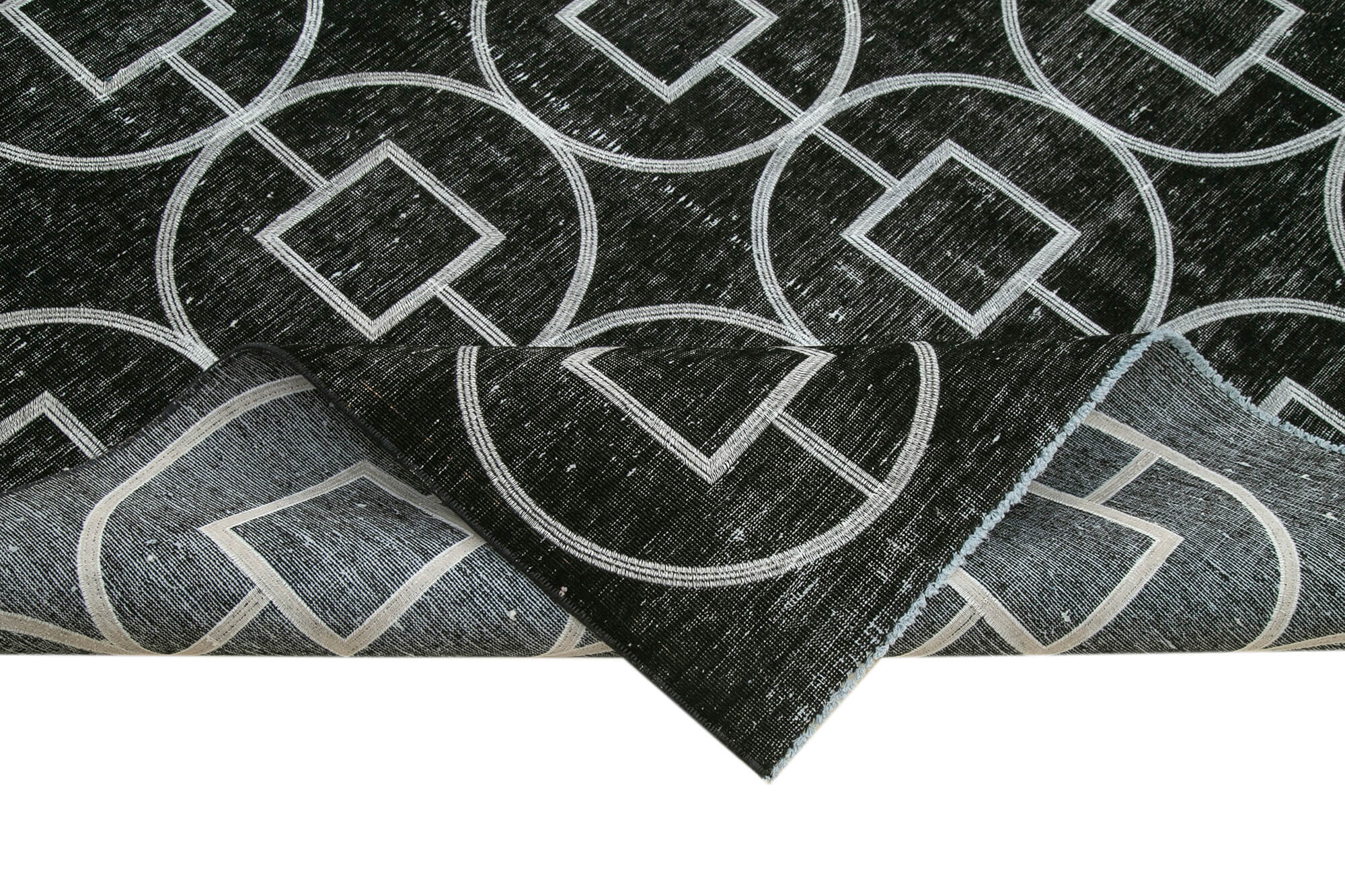 Handmade Geometric Rug - Black Area Rug 9'9"x12'4" Wool Cotton Blend Carpet