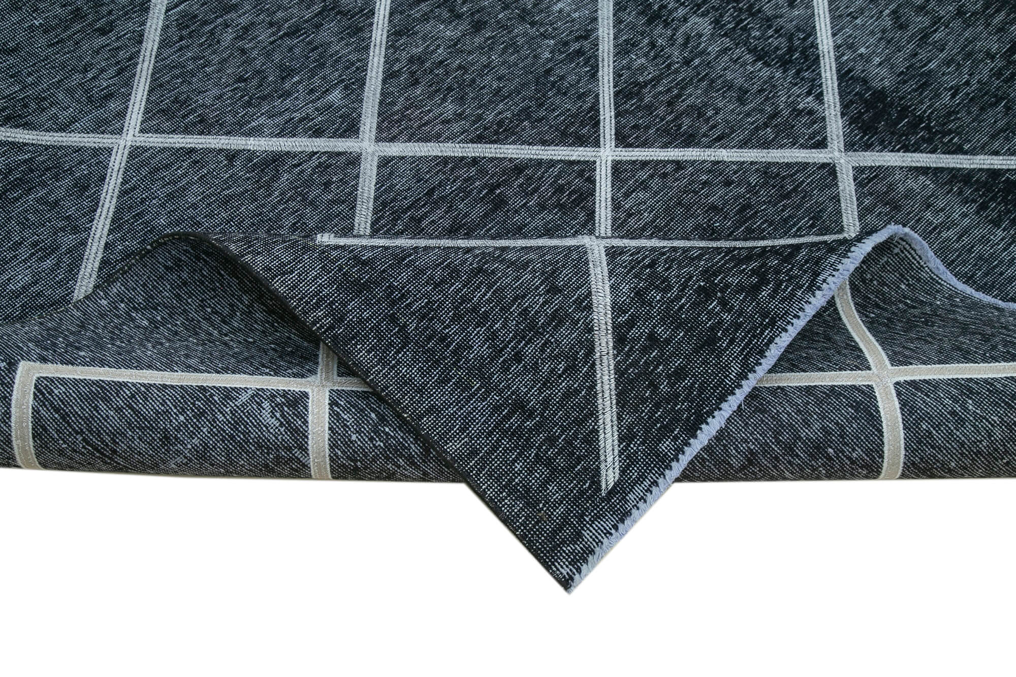 Handmade Geometric Rug - Black Area Rug Cotton Wool, Turkish Vintage Carpet 10'1''x12'6''