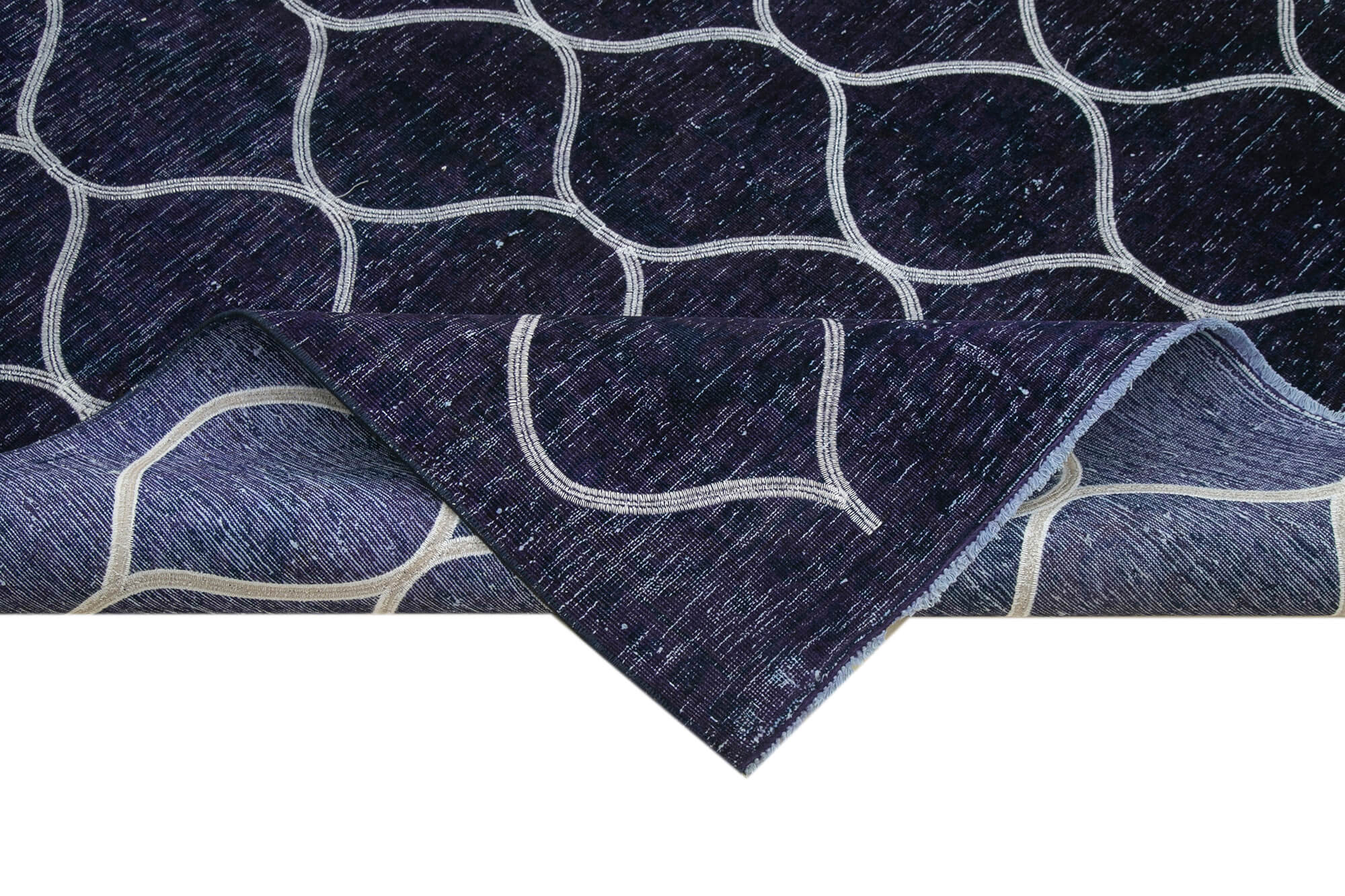 Handmade Geometric Rug – Blue Area Rug Cotton Wool Carpet 9'5''x13'0''