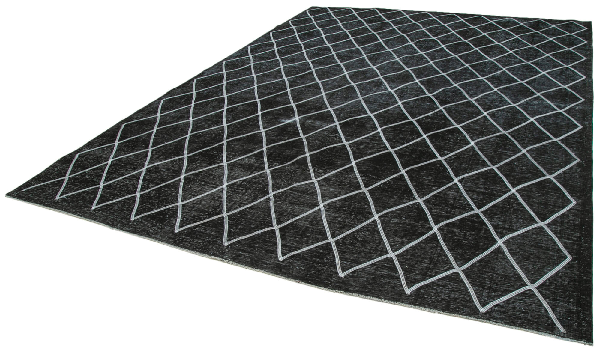 Handmade Geometric Rug – Black Area Rug Wool Cotton Blend 9'5''x12'9''
