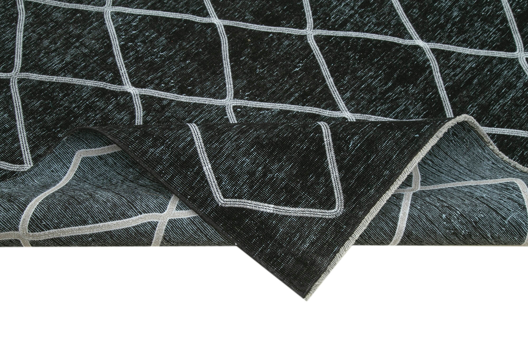 Handmade Geometric Rug – Black Area Rug Wool Cotton Blend 9'5''x12'9''